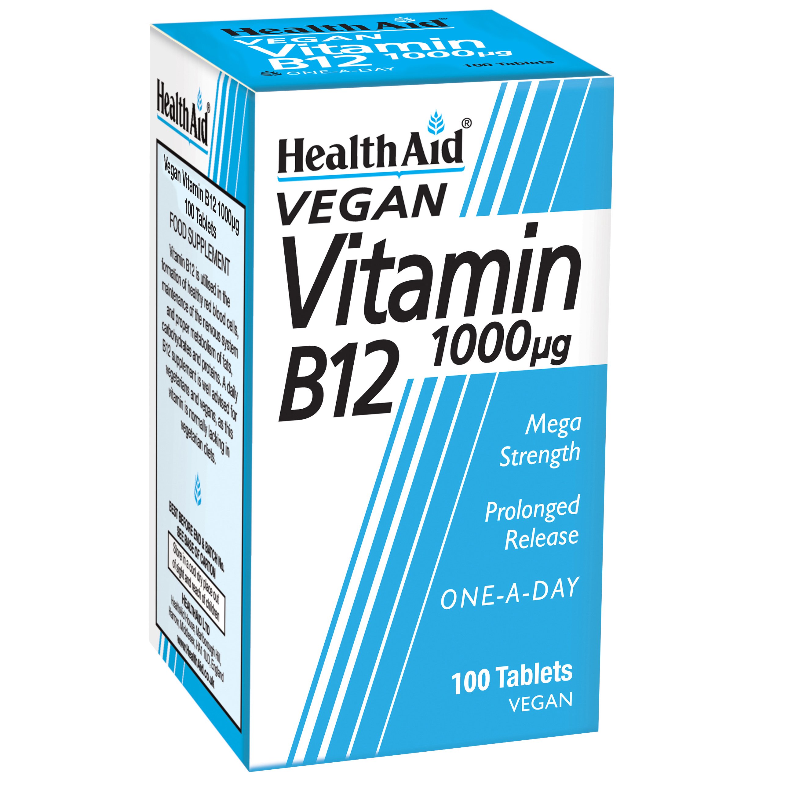 Health Aid Vitamin B12 1000mg Βιταμίνη B12 για την Καλή Λειτουργία του Νευρικού Συστήματος 100 veg. tabs