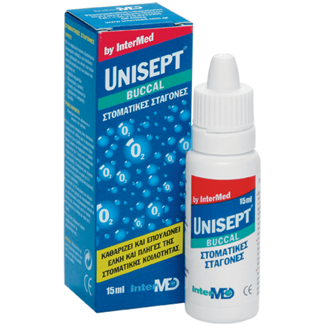 Intermed Unisept Buccal (Oromucosal) Drops Σταγόνες Στόματος για Καθαρισμό, Επούλωση & Ανακούφιση Ελκών & Πληγών 15 ml