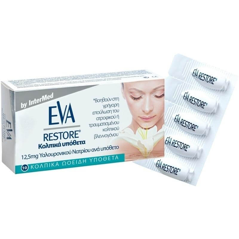 Eva Restore Ovules Κολπικά Υπόθετα με 12,5 mg Υαλουρονικό Οξύ για Επούλωση & Ανακούφιση του Κολπικού Βλεννογόνου 10Τμχ