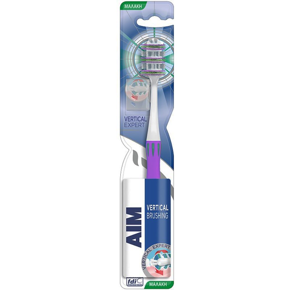 Aim Vertical Expert Toothbrush Soft Μαλακή Οδοντόβουρτσα με Θυσάνους σε Σχήμα Βεντάλιας 1 Τεμάχιο – Μωβ