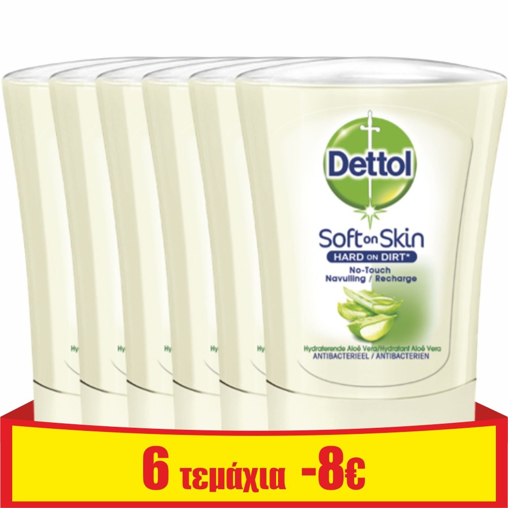 Dettol Πακέτο Προσφοράς No-Touch Aloe Vera & Vitamin E Reffil Υγρό Σαπούνι Ανταλλακτικό για την Συσκευή No-Touch 6x250ml
