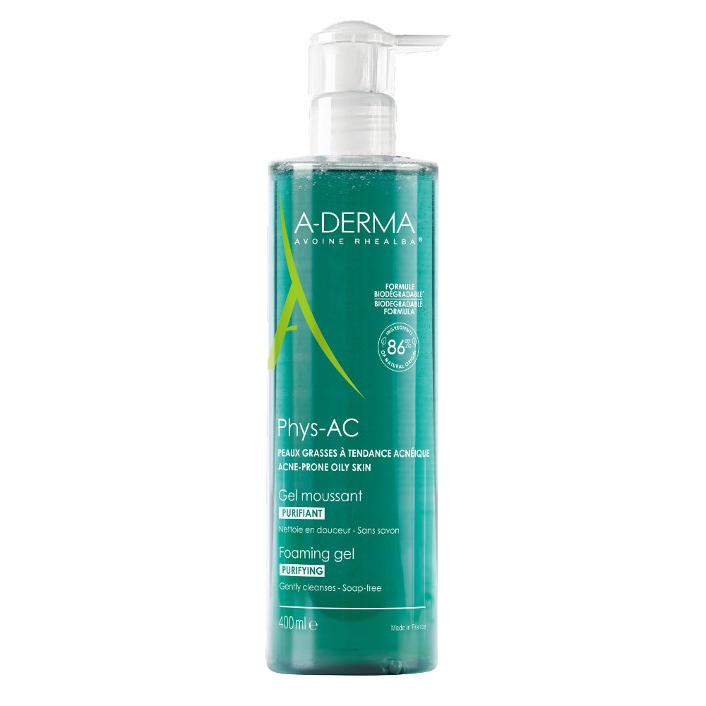 A-Derma Phys-AC Gel Moussant Purifiant Εξυγιαντικό Αφρίζον Gel Καθαρισμού Προσώπου 400ml