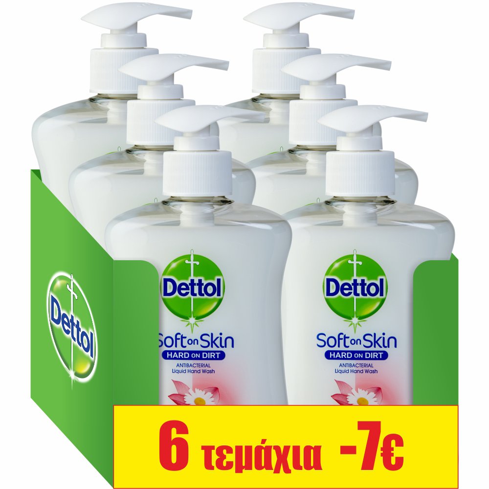 Dettol Πακέτο Προσφοράς Liquid Soap Chamomile Αντιβακτηριδιακό Κρεμοσάπουνο Χεριών με Χαμομήλι 6x250ml