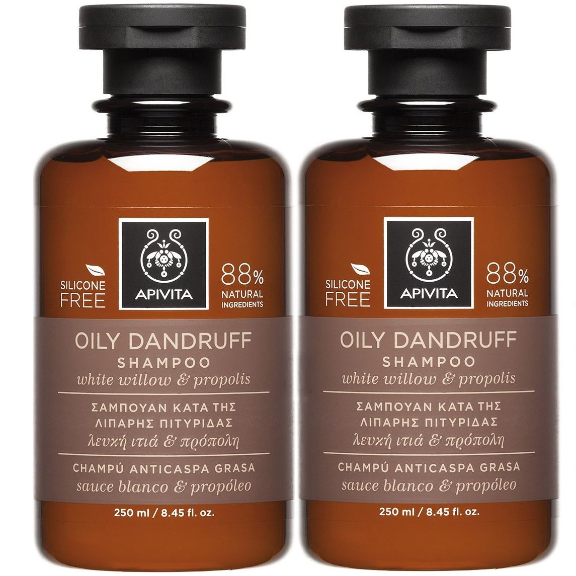 Apivita Πακέτο Προσφοράς Oily Dandruff Shampoo With White Willow & Propolis Σαμπουάν Κατά της Λιπαρής Πιτυρίδας 2x250ml 1+1 Δώρο