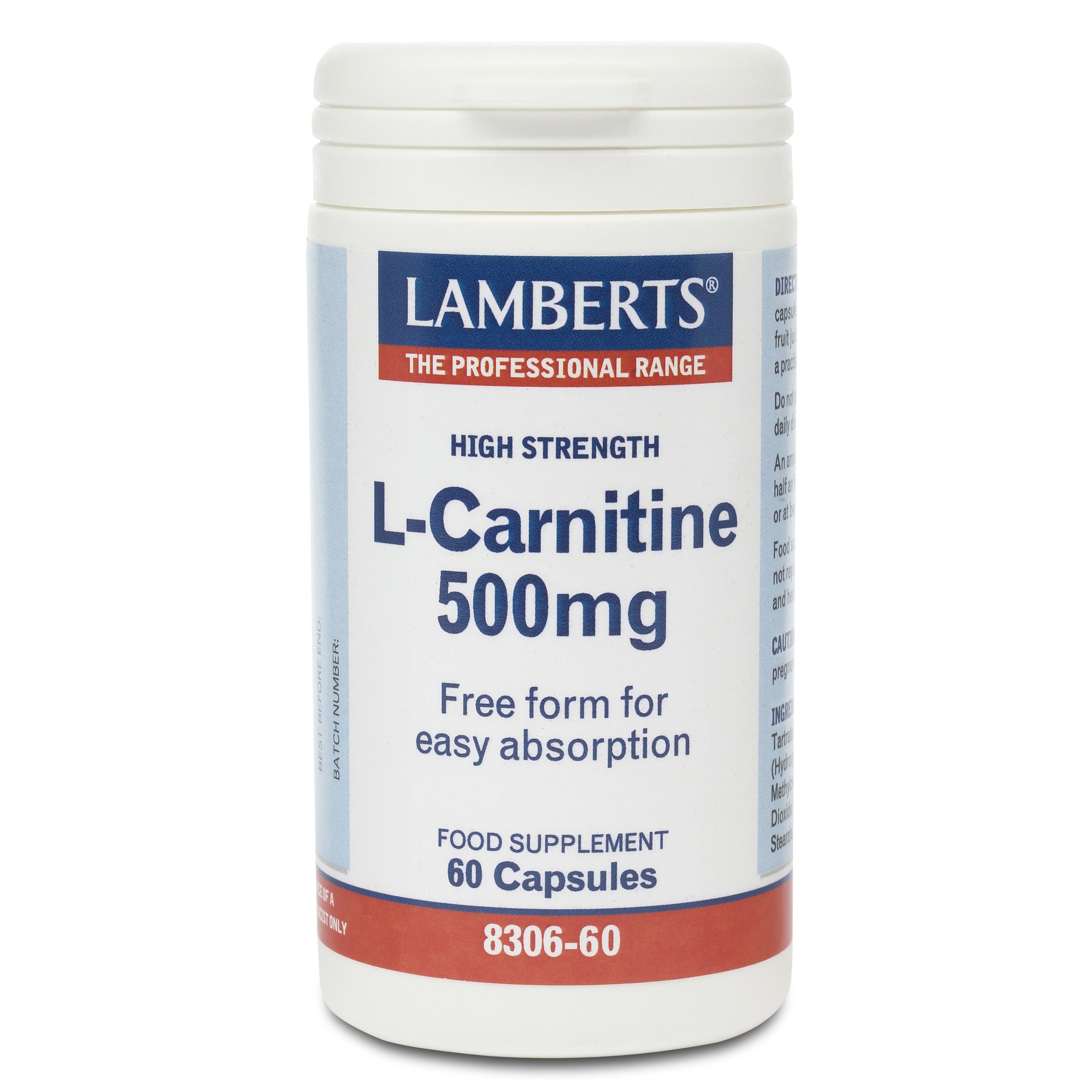 Lamberts L -Carnitine 500mg Καρνιτίνη Βοηθάει Στη Διαδικασία Της Θερμογένεσης 60 caps