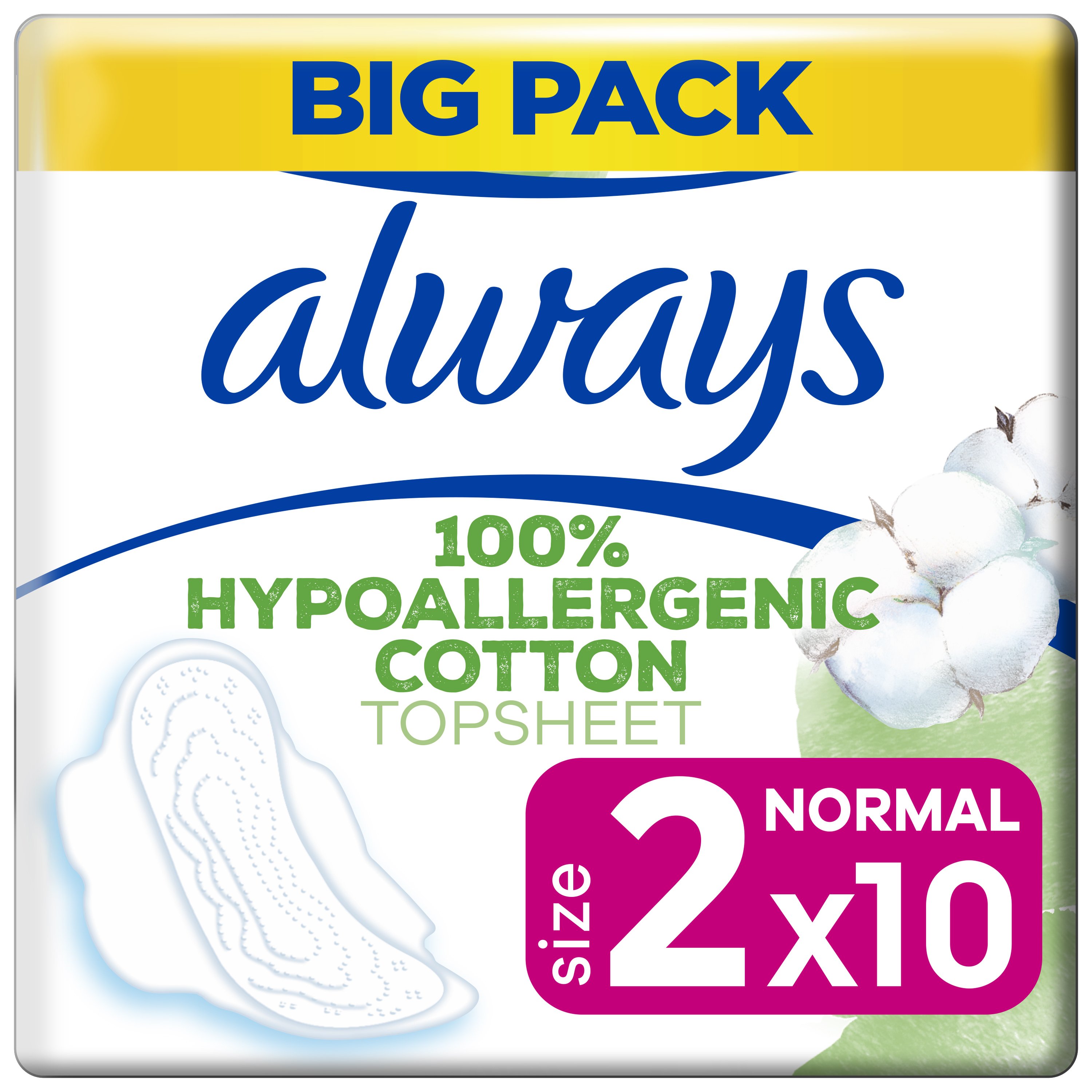 Always Cotton Protection Long Σερβιέτες με Φτερά & Κάλυμμα από 100% Οργανικό Βαμβάκι για Μεγάλη Ροή 10 Pads