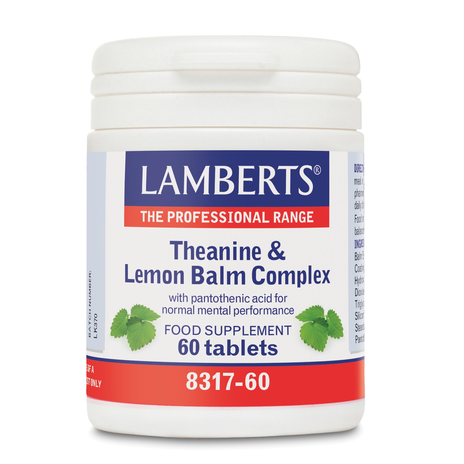 Lamberts Theanine & Lemon Balm Complex Συμπλήρωμα Διατροφής για Περιόδους Στρες και Άγχους 60tbs