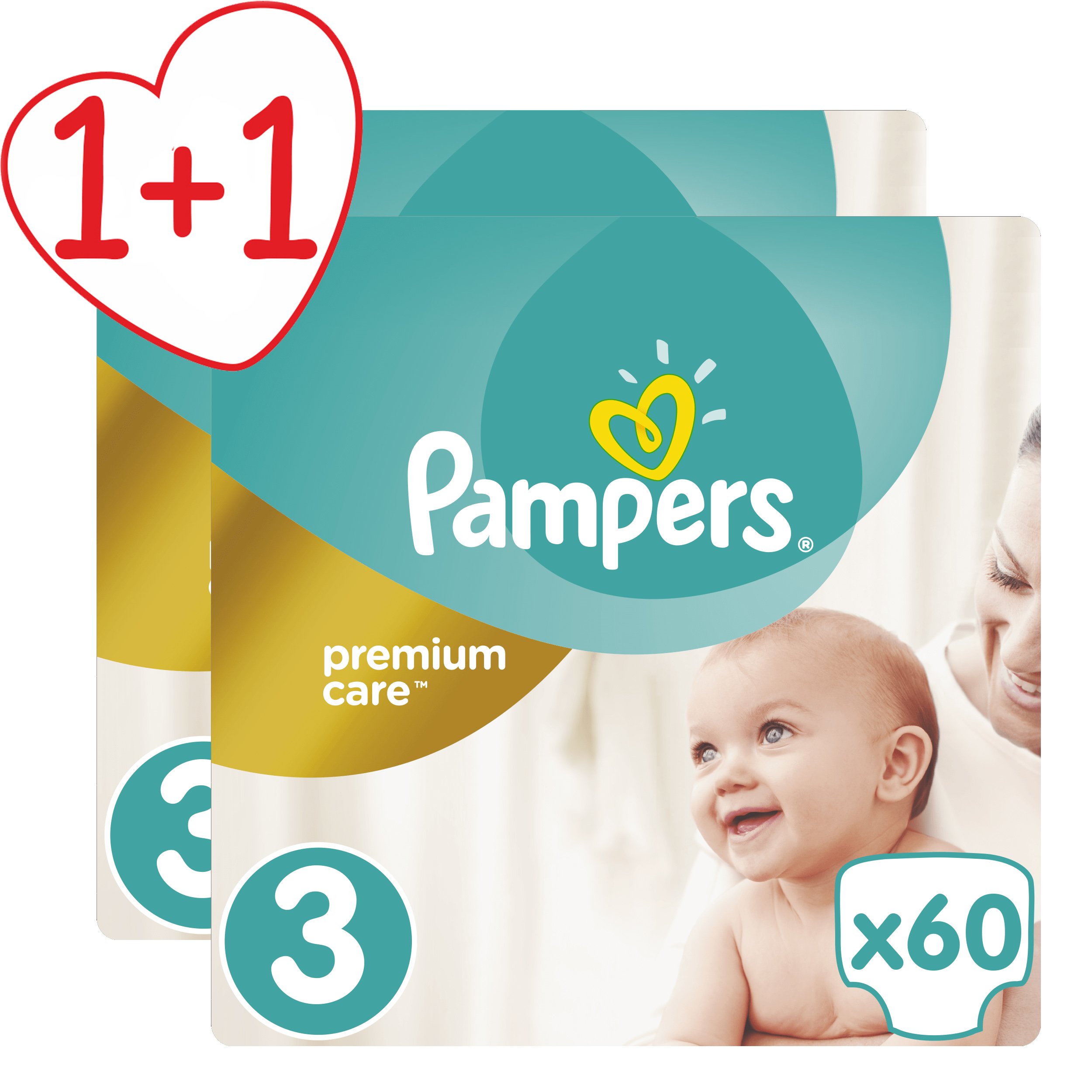 Pampers Πακέτο Προσφοράς Premium Care Jumbo Pack No3 (5-9kg) 2×60 πάνες 1+1 Δώρο