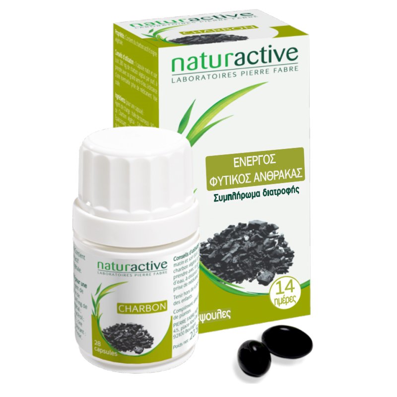 Naturactive Charbon Ενεργός Φυτικός Άνθρακας Κατάλληλος για την Αντιμετώπιση της Κακής Πέψης & του Φουσκώματος 28caps