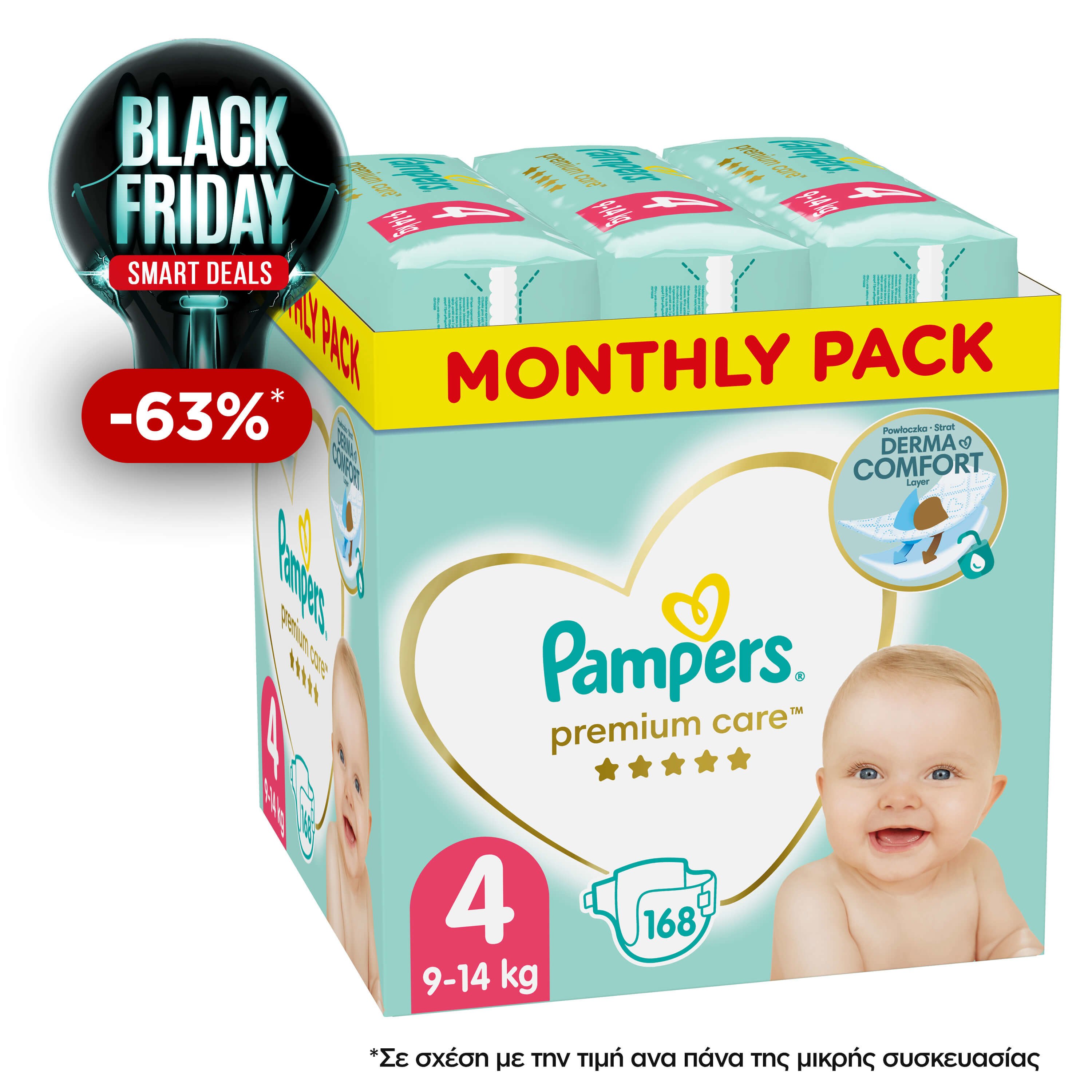Pampers Premium Care Monthly Pack No4 (9-14kg) 168 πάνες