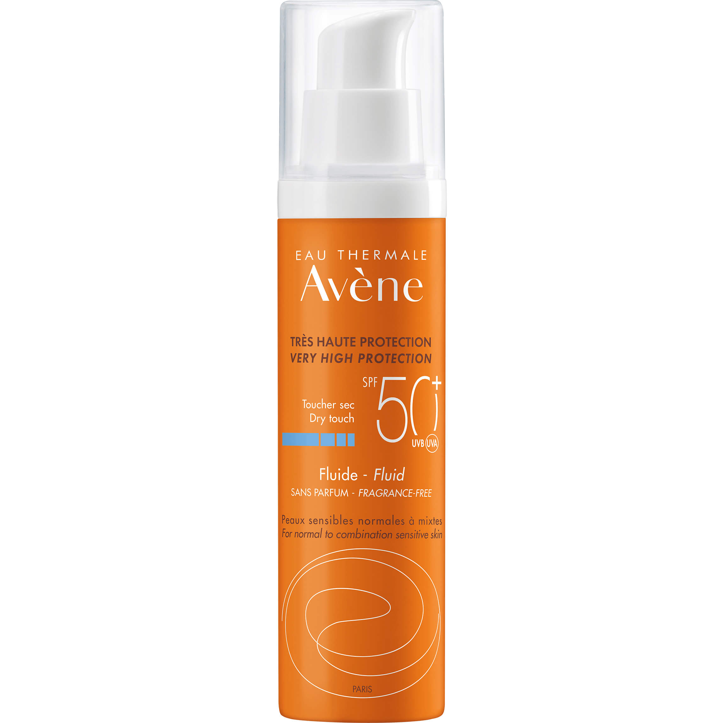 Avene Dry Touch Fluid Spf50+Αντηλιακή Λεπτόρρευστη Κρέμα Προσώπου Πολύ Υψηλής Προστασίας Χωρίς Άρωμα, Μικτό Ευαίσθητο Δέρμα 50ml