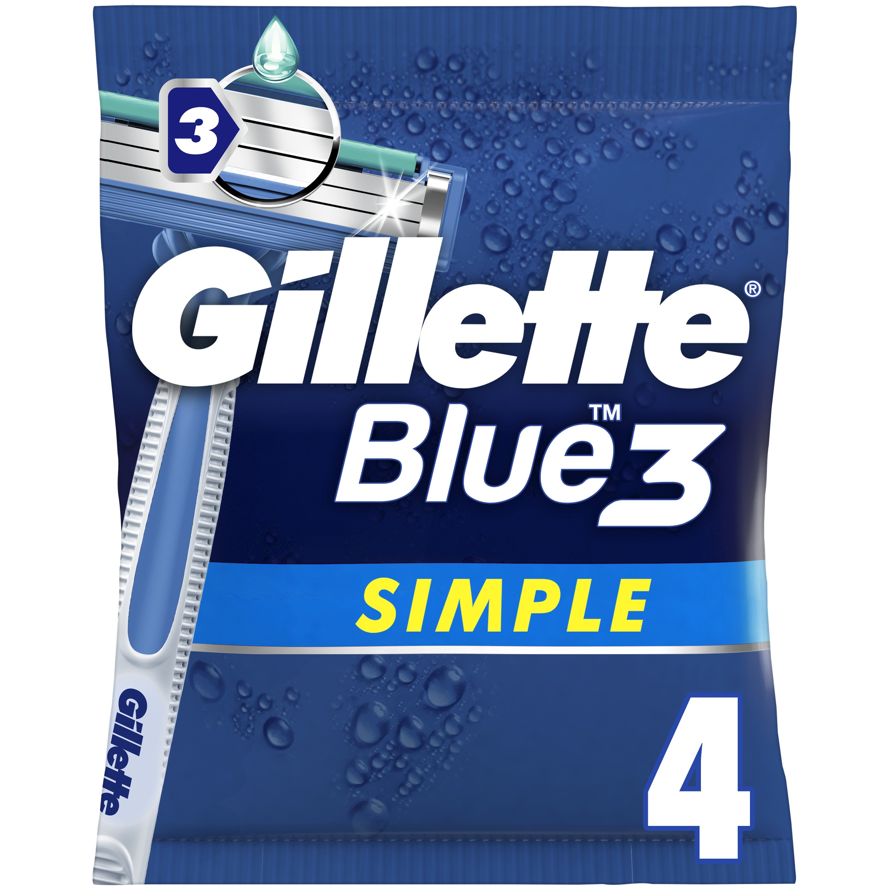 Gillette Blue3 Simple Disposable Razors Ανδρικά Ξυραφάκια με 3 Λεπίδες για Βαθύ & Απαλό Ξύρισμα 4 Τεμάχια