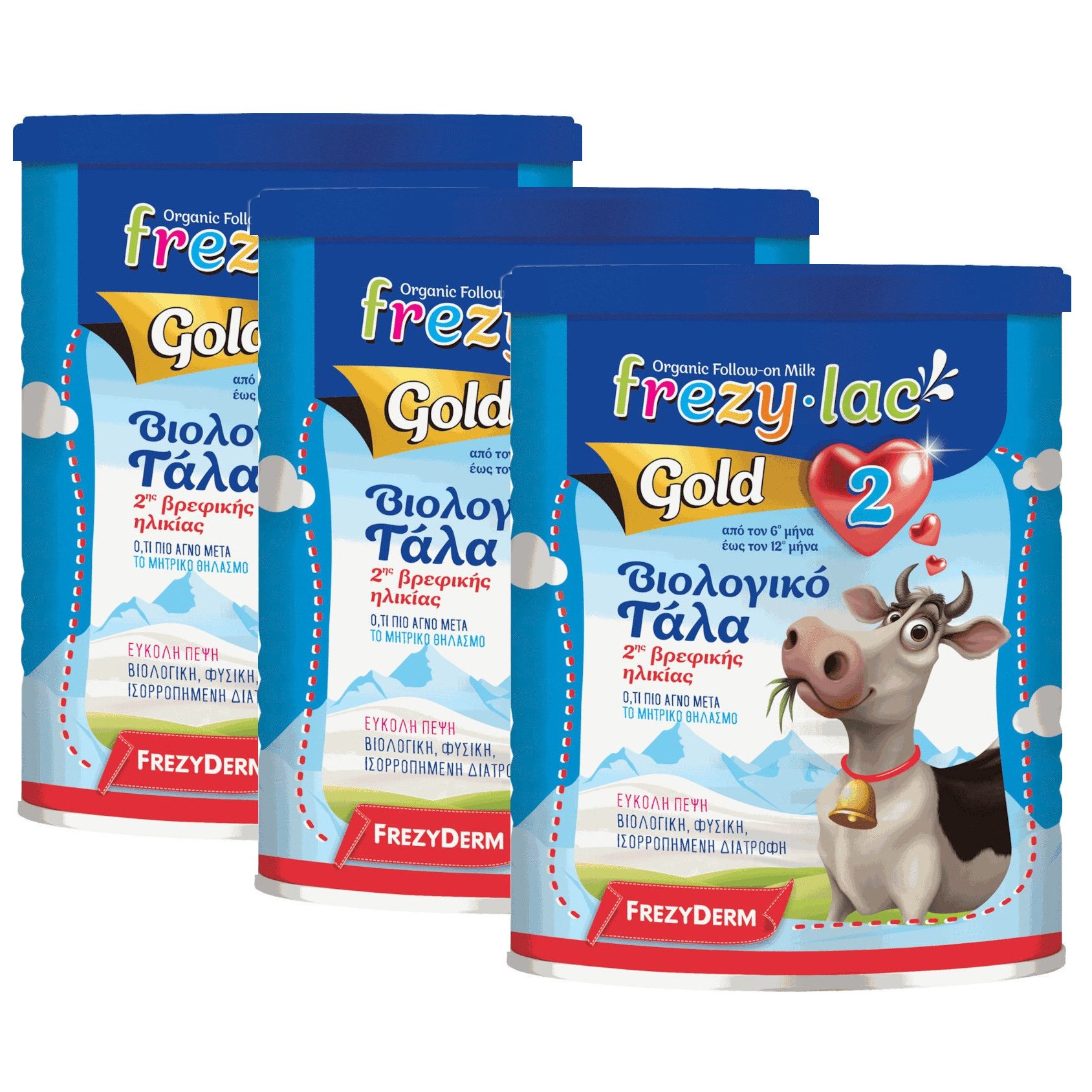 Frezyderm Frezylac Πακέτο Προσφοράς Gold 2 Αγελαδινό Βιολογικό Γάλα 2ης Βρεφικής Ηλικίας από τον 6ο Έως τον 12ο Μήνα 3x400gr
