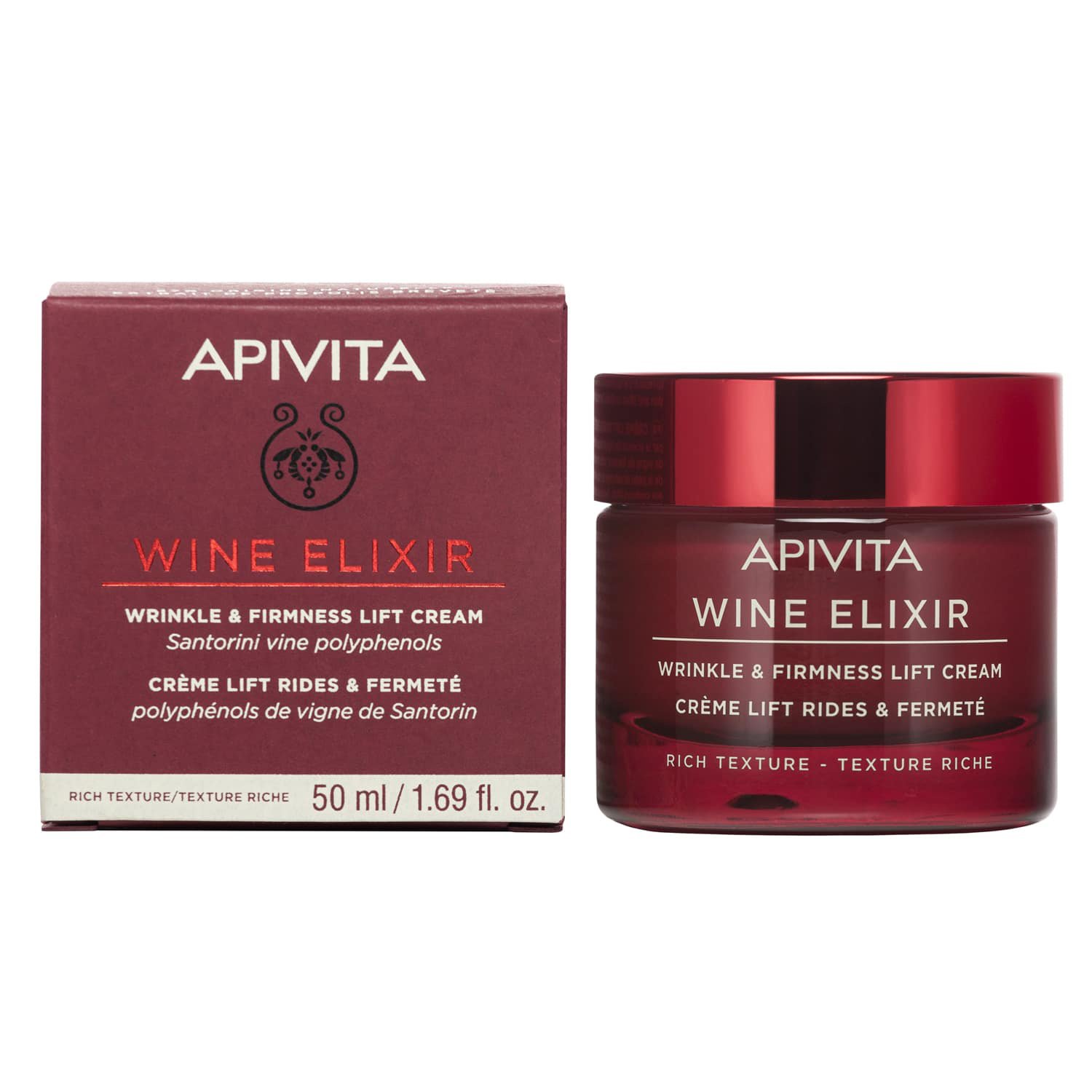 Apivita Wine Elixir Wrinkle & Firmness Lift Rich Day Cream Αντιρυτιδική Κρέμα για Σύσφιξη & Lifting Πλούσιας Υφής 50ml