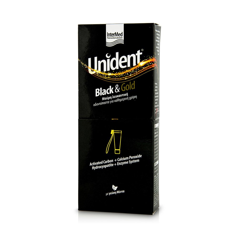 Intermed Unident Black & Gold Toothpaste Λευκαντική Οδοντόπαστα με Μαύρη Χρώση Ειδικά Σχεδιασμένη για Καθημερινή Χρήση 100ml