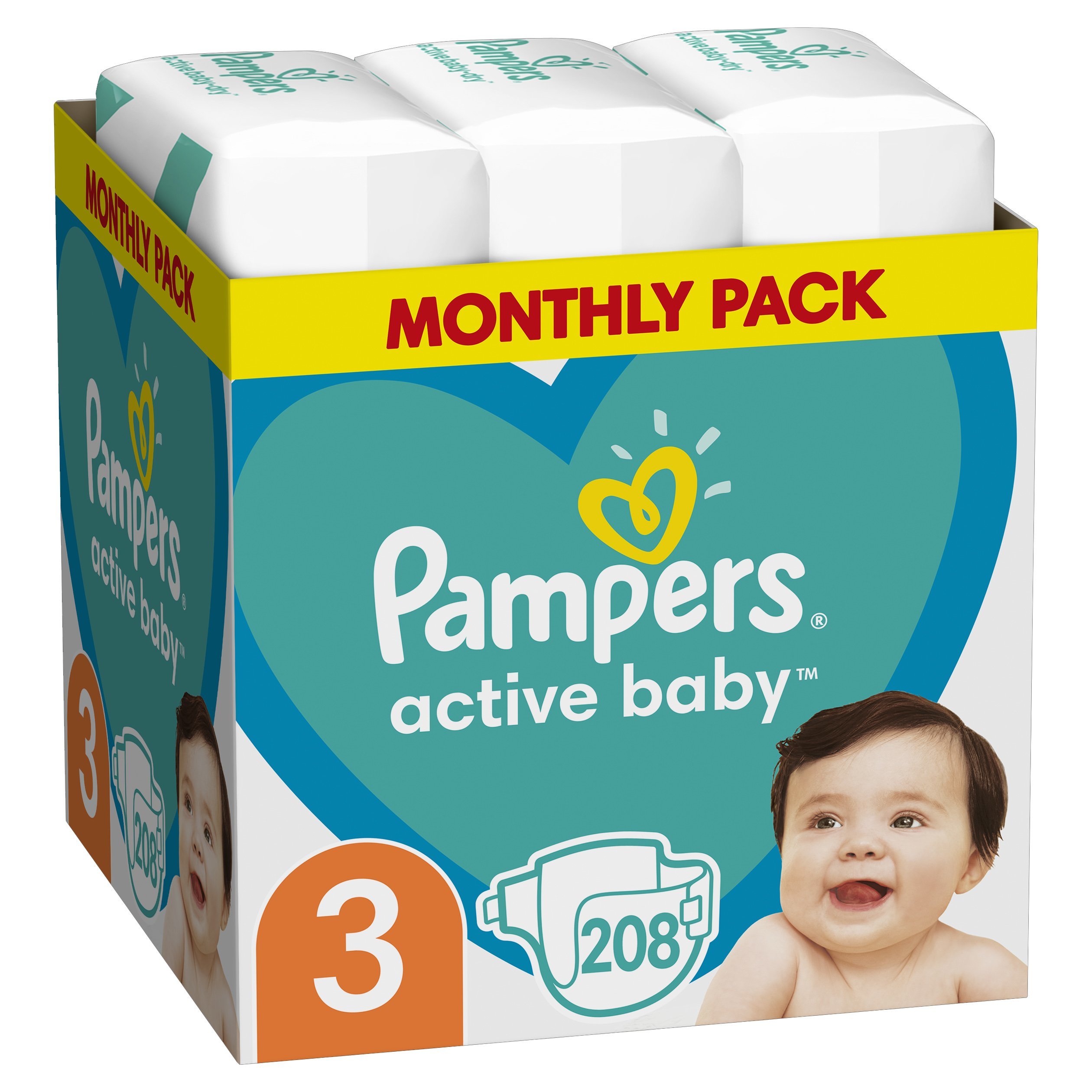 Pampers Active Baby Πάνες Monthly Pack No3 (6-10 kg), 208 Πάνες