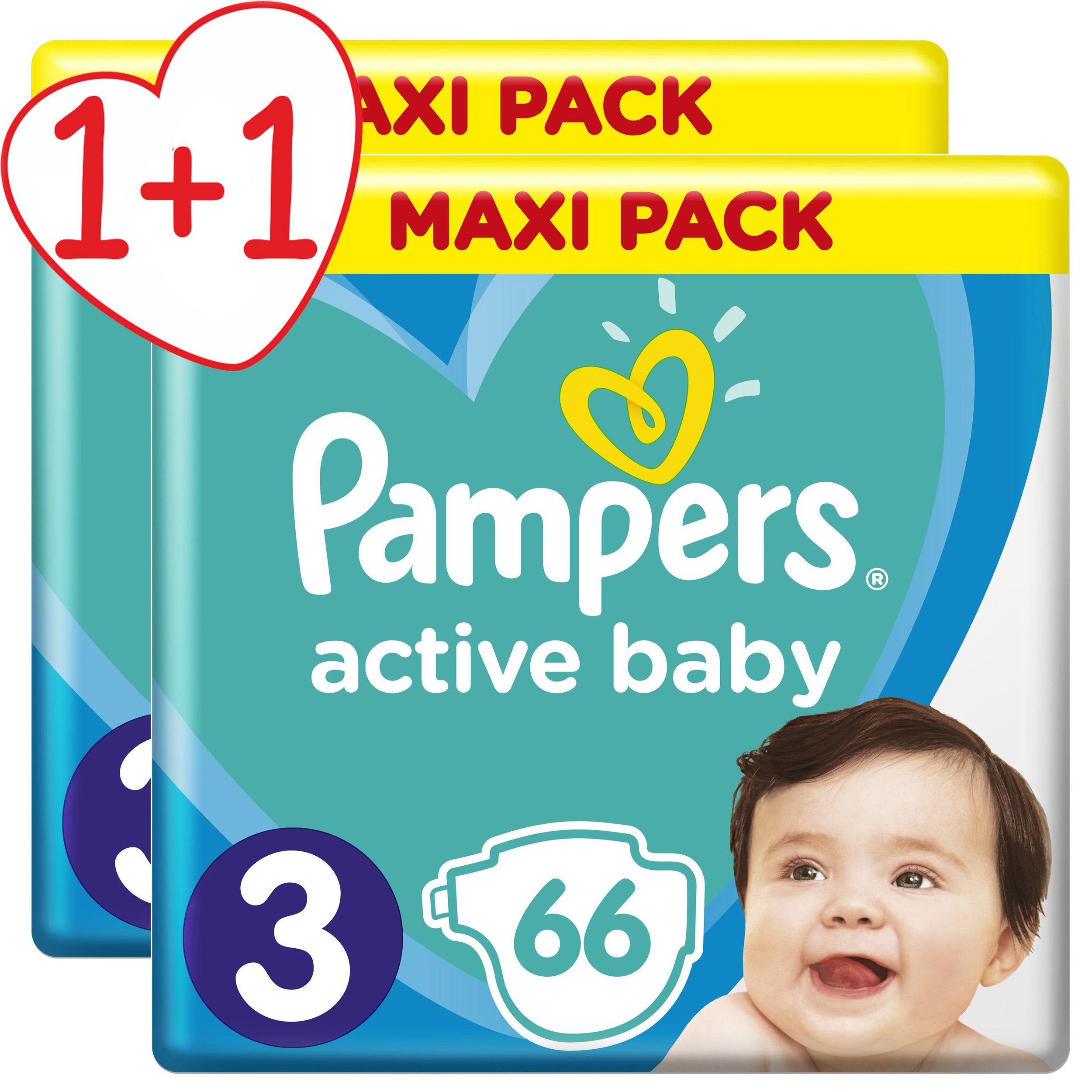 Pampers Πακέτο Προσφοράς Active Baby Maxi Pack No3 (6-10 kg), 2×66 Πάνες 1+1 Δώρο