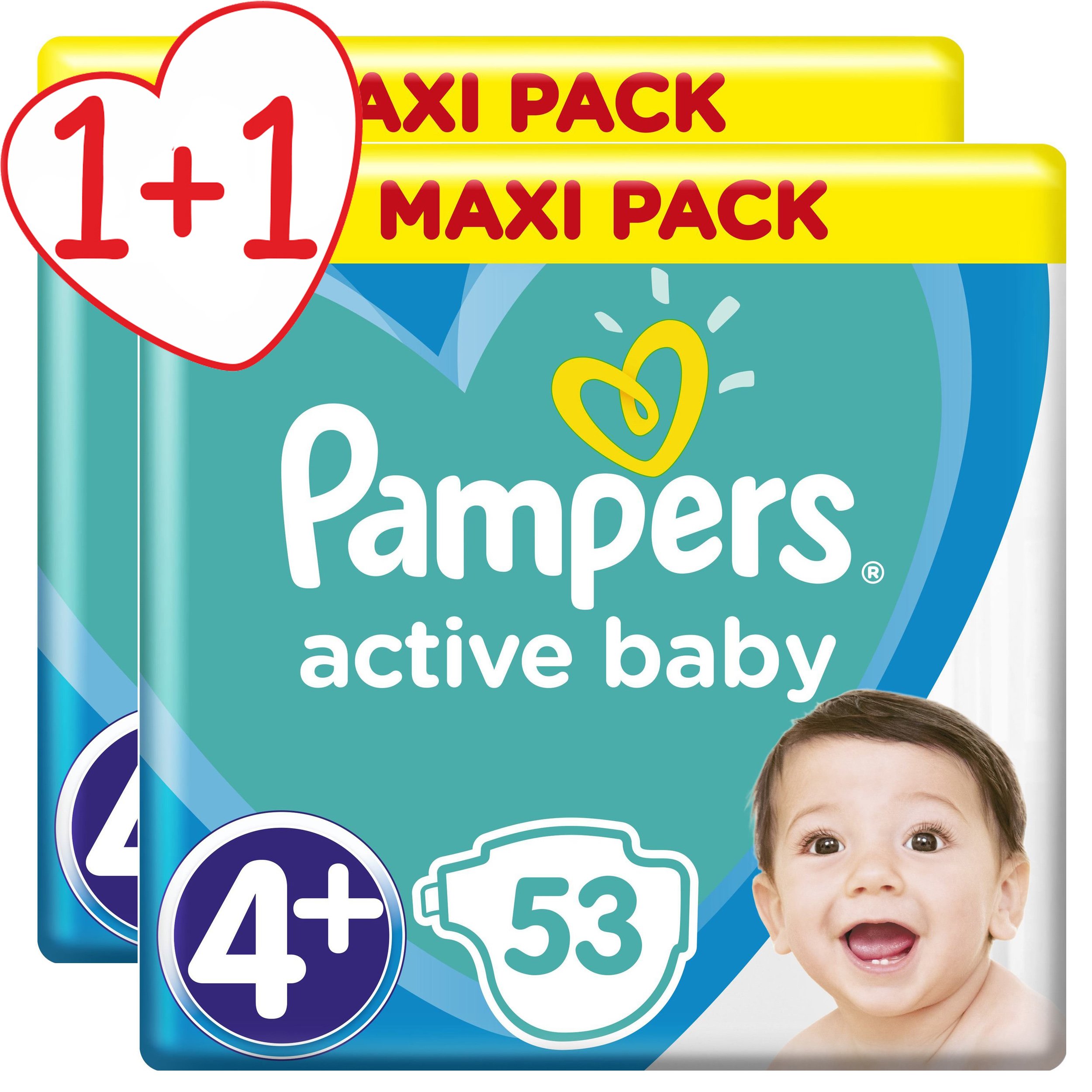 Pampers Πακέτο Προσφοράς Active Baby Maxi Pack No4+ (10-15 kg), 2×53 Πάνες 1+1 Δώρο
