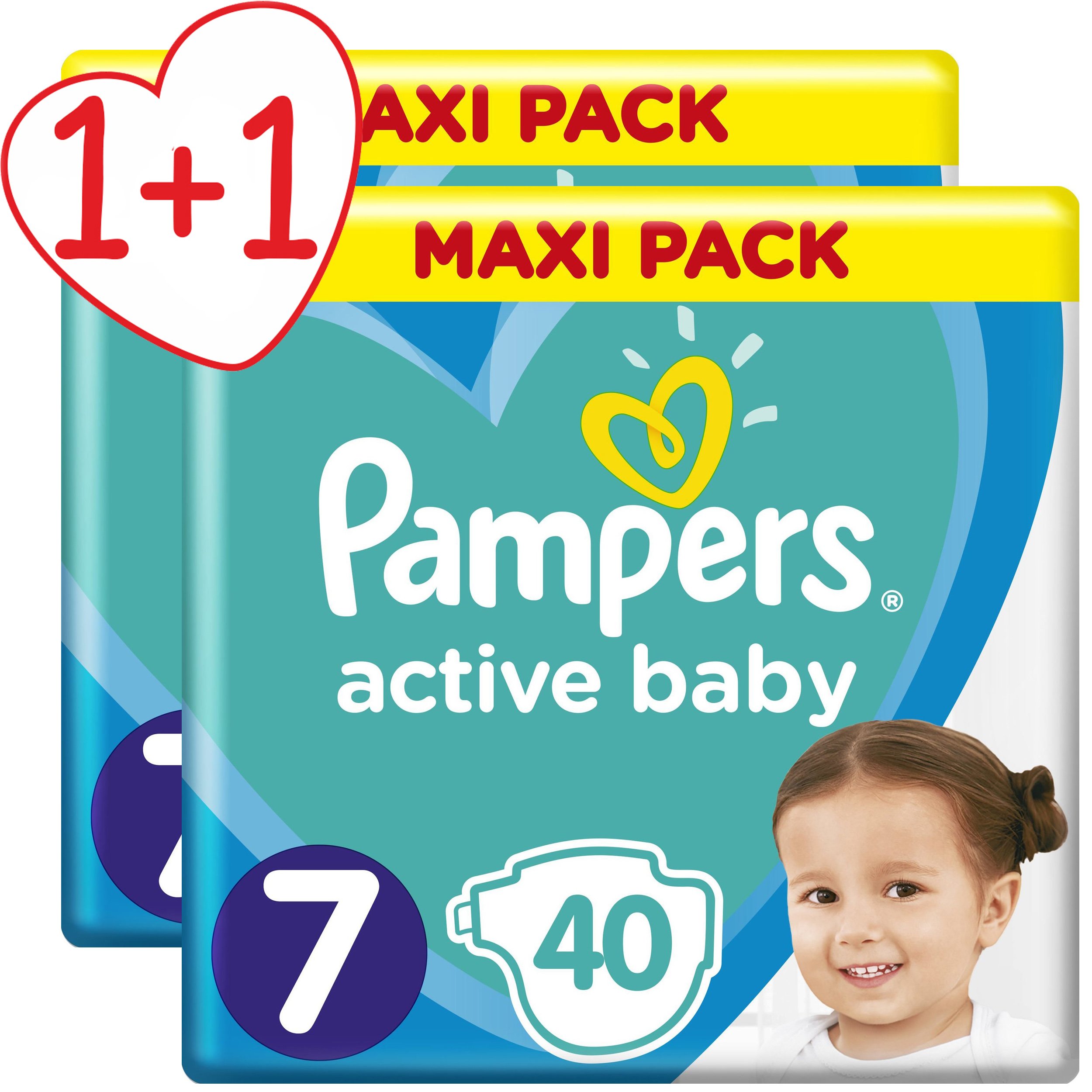 Pampers Πακέτο Προσφοράς Active Baby Maxi Pack No7 (15+ kg) 2×40 Πάνες 1+1 Δώρο