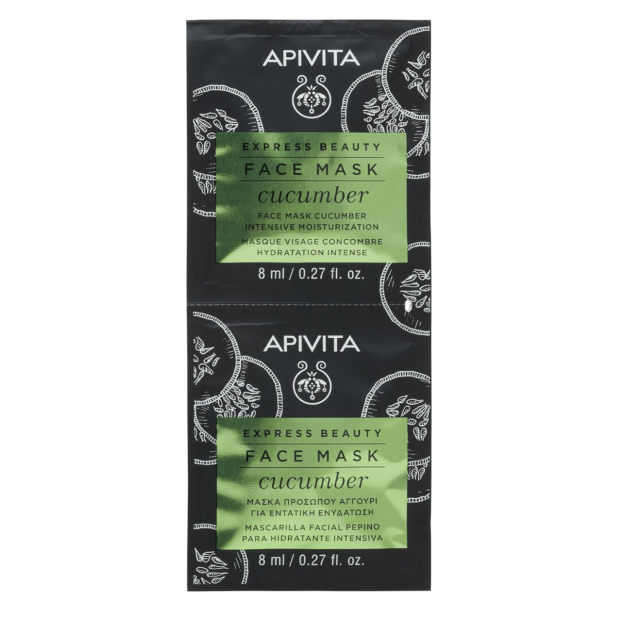 Apivita Express Beauty With Cucumber Μάσκα Εντατικής Ενυδάτωσης Με Αγγούρι για Κανονική/ξηρή Αφυδατωμένη Επιδερμίδα 2x8ml