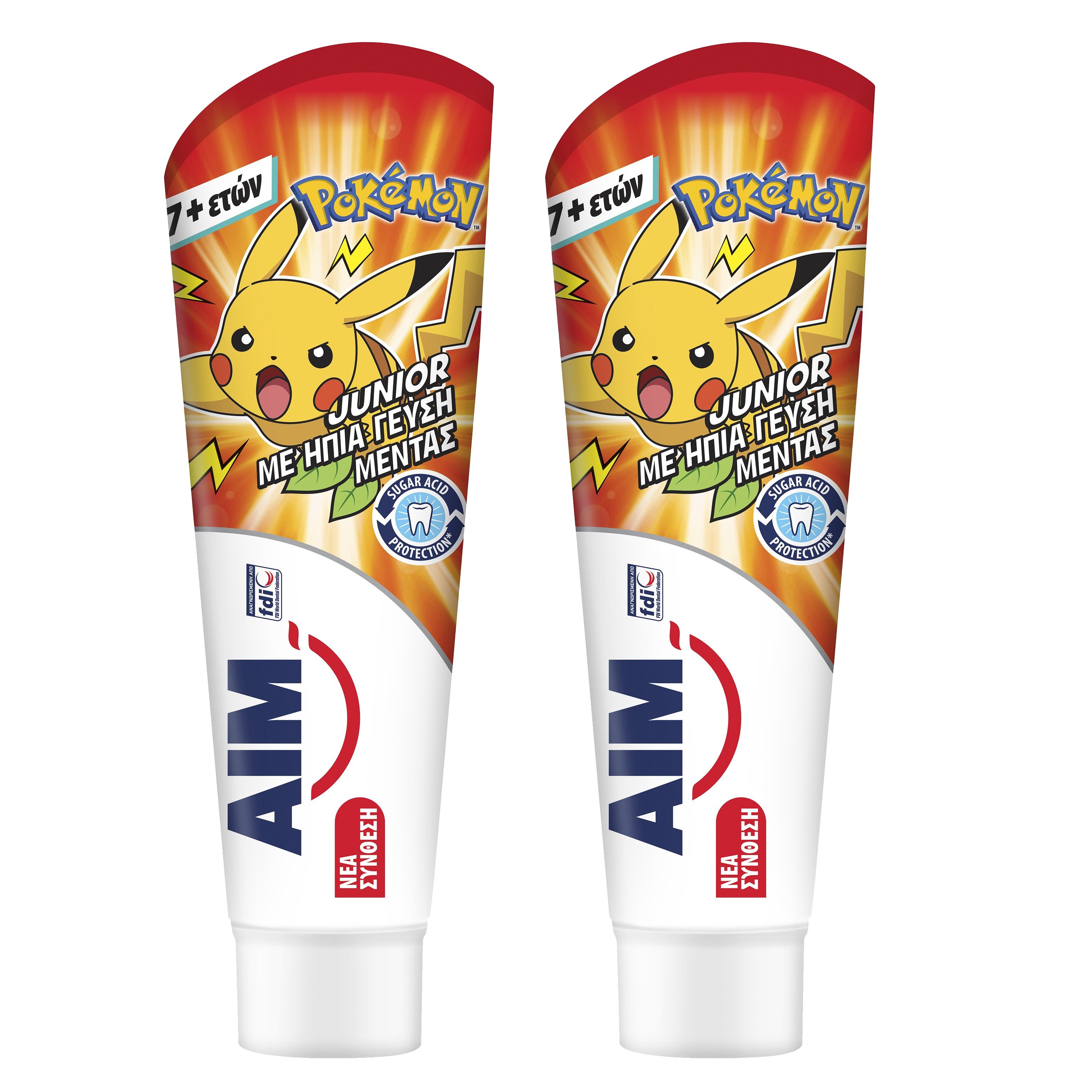 Aim Πακέτο Προσφοράς Junior Pokemon Παιδική Οδοντόκρεμα με Ήπια Γεύση Μέντας 7+ Ετών 2x75ml 1+1 Δώρο