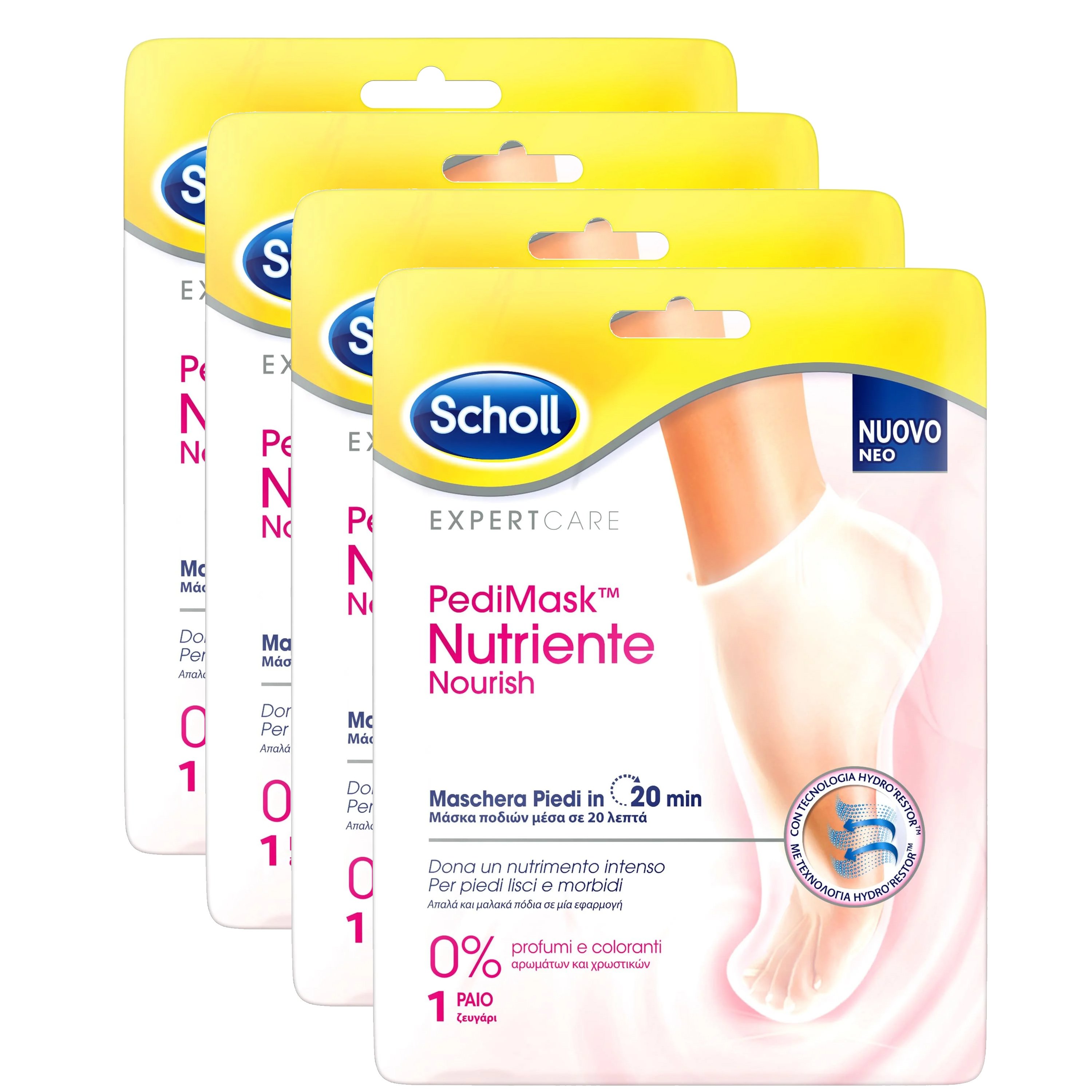 Dr Scholl Πακέτο Προσφοράς Expertcare Pedimask Nourish 0% Perfume Ενυδατική Μάσκα Ποδιού Χωρίς Άρωμα 4 x Ζευγάρια