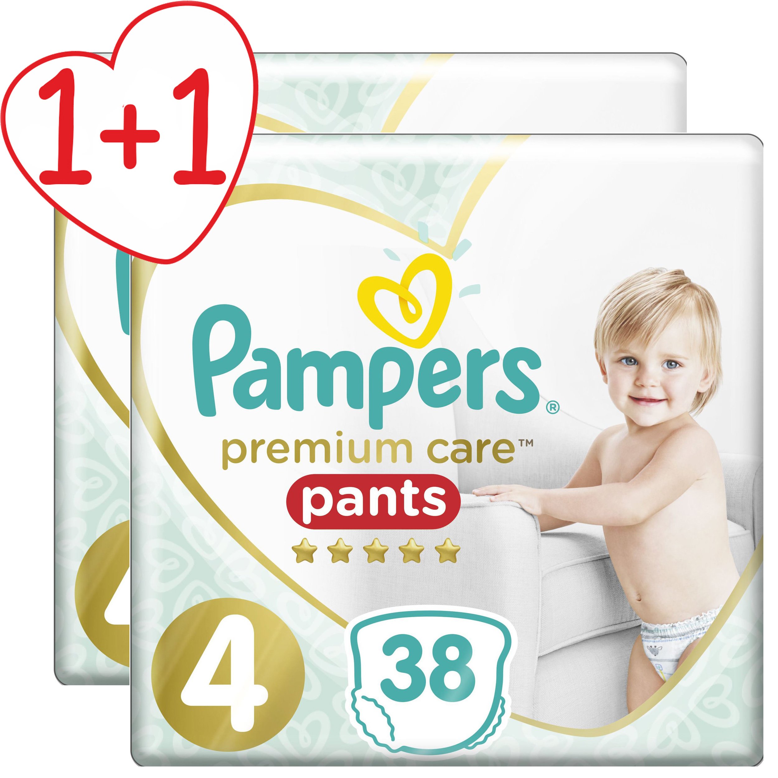 Pampers Πακέτο Προσφοράς Premium Care Pants Jumbo Pack No4 (9-15kg) 2×38 πάνες 1+1 Δώρο