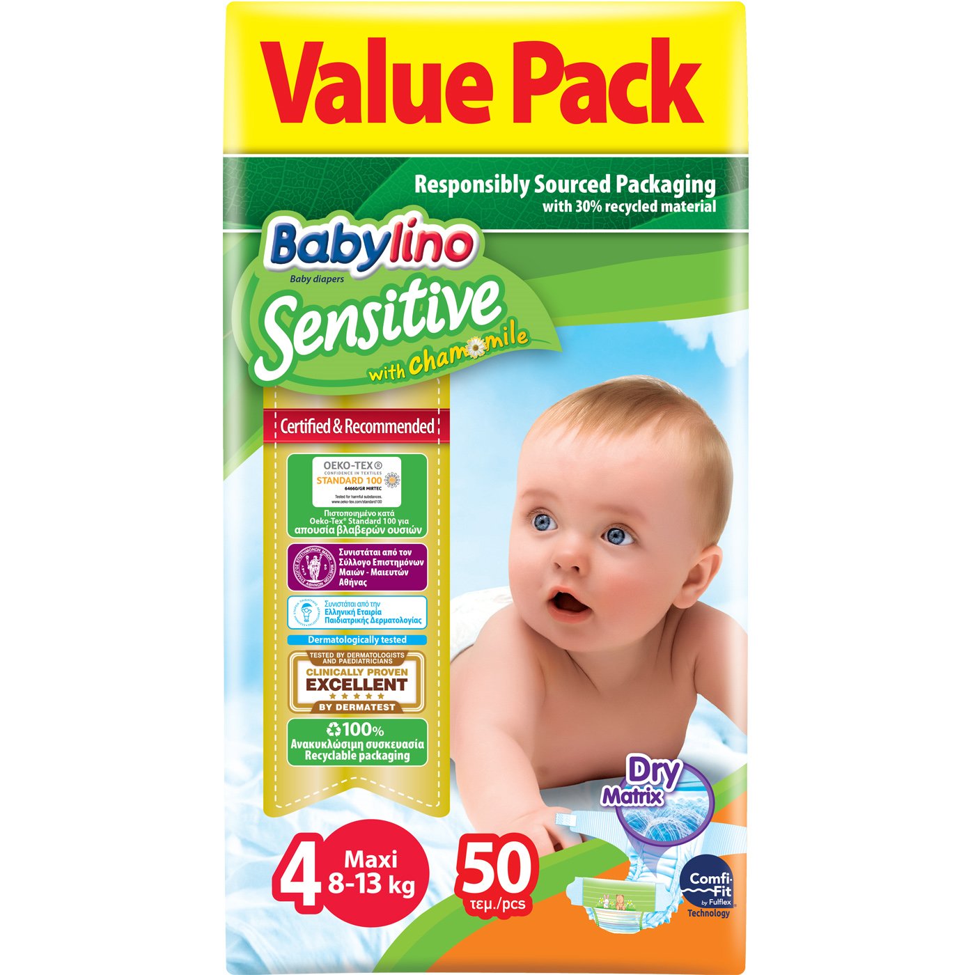 Babylino Sensitive Value Pack Maxi Νο4 (8-13kg) Βρεφικές Πάνες 50 τεμάχια