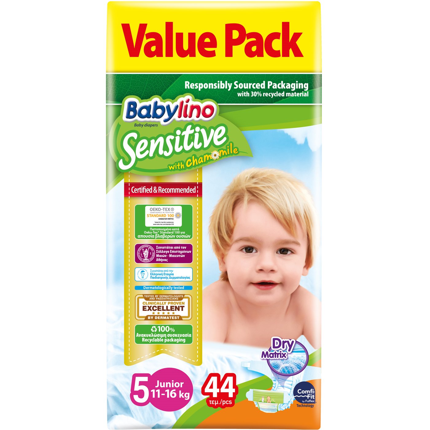 Babylino Sensitive Value Pack Junior Νο5 (11-16kg) Παιδικές Πάνες 44 τεμάχια