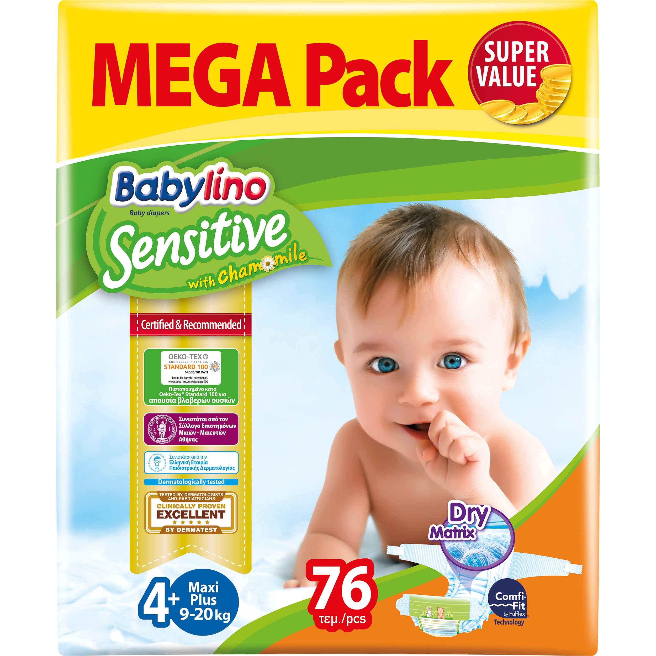 Babylino Sensitive Maxi Plus Νο.4+ (9-20 kg) Mega Pack Βρεφικές Πάνες 76 τεμάχια
