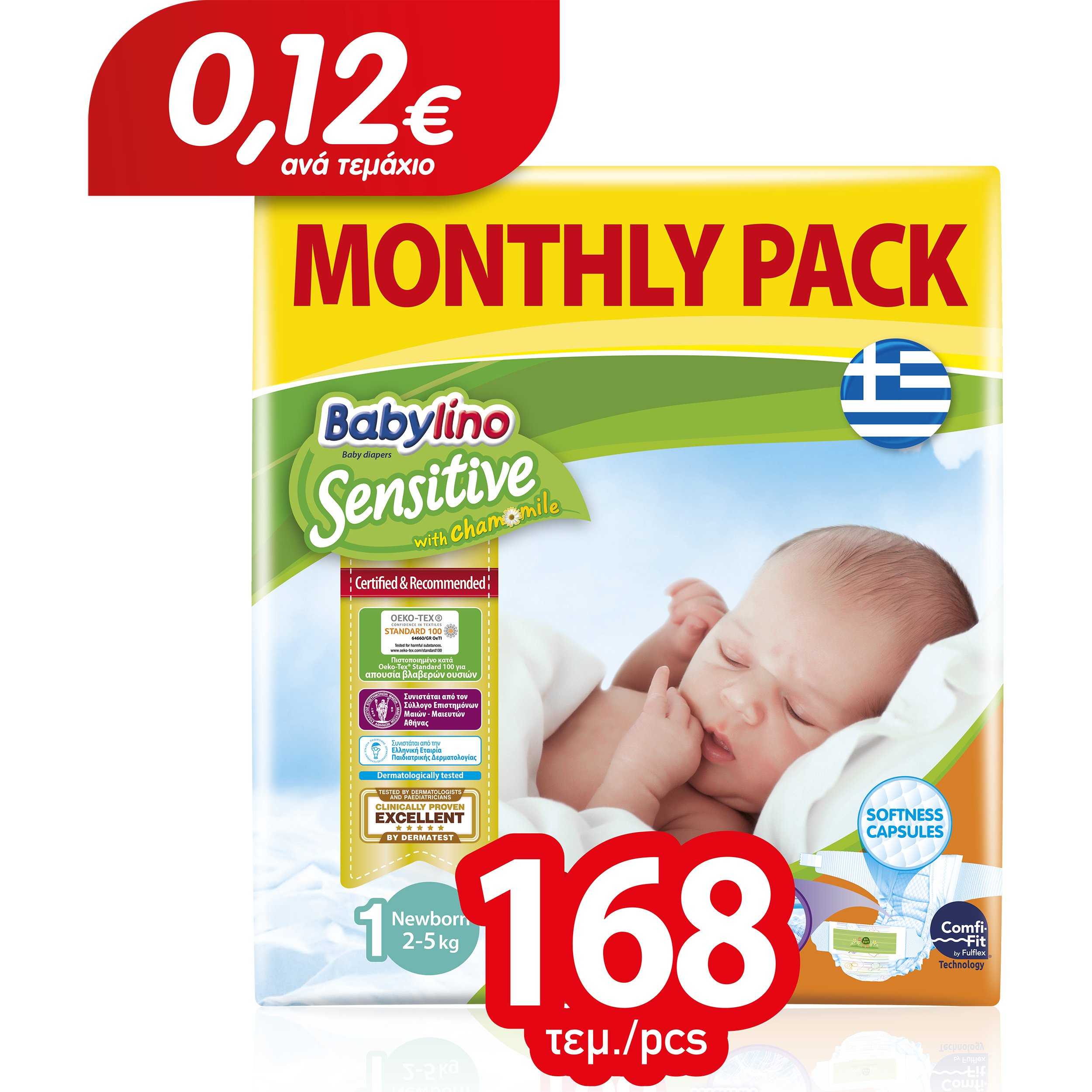 Babylino Sensitive Monthly Pack Newborn Νο1 (2-5kg) Βρεφικές Πάνες 168 τεμάχια