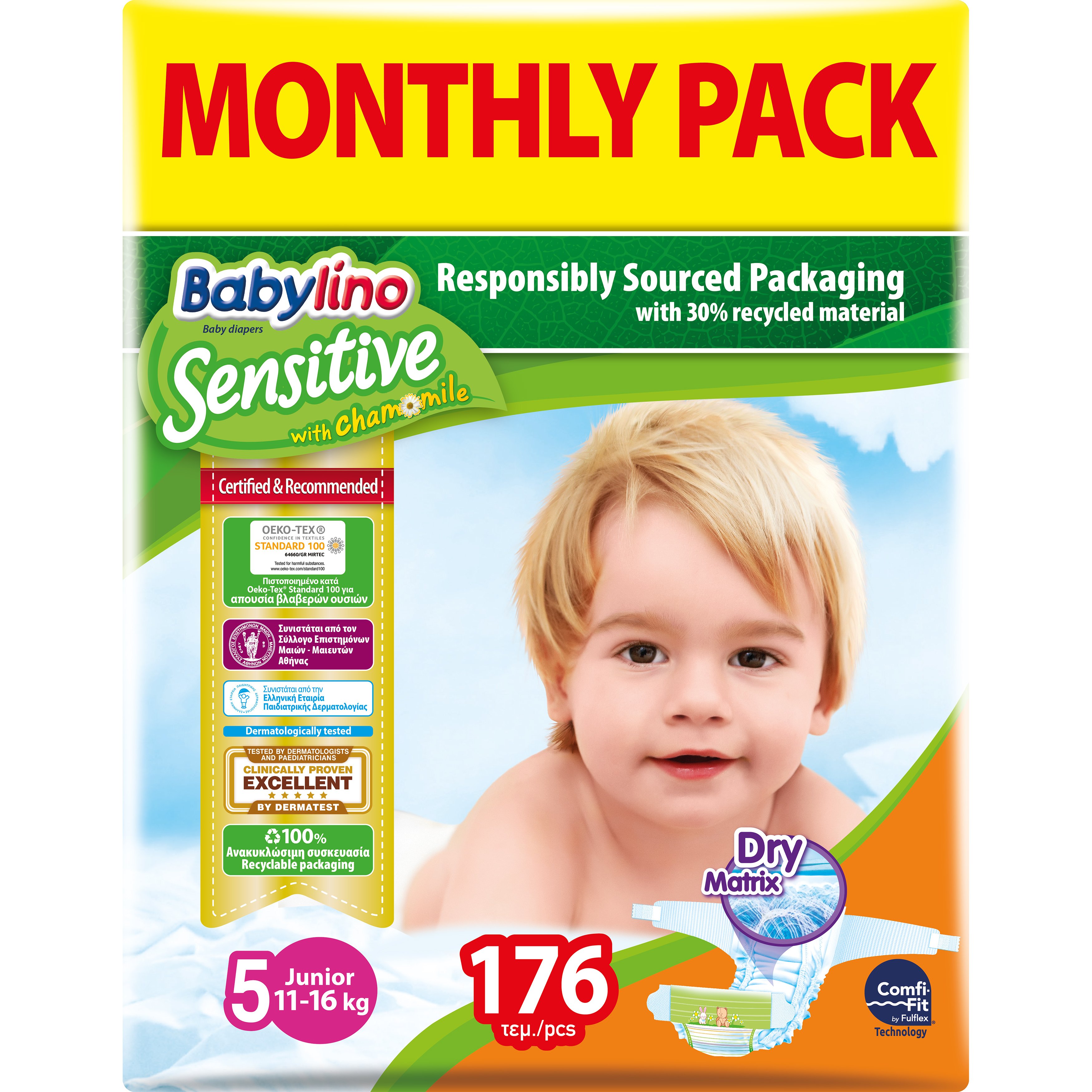 Babylino Sensitive Monthly Pack Junior Νο5 (11-16kg) Παιδικές Πάνες 176 τεμάχια