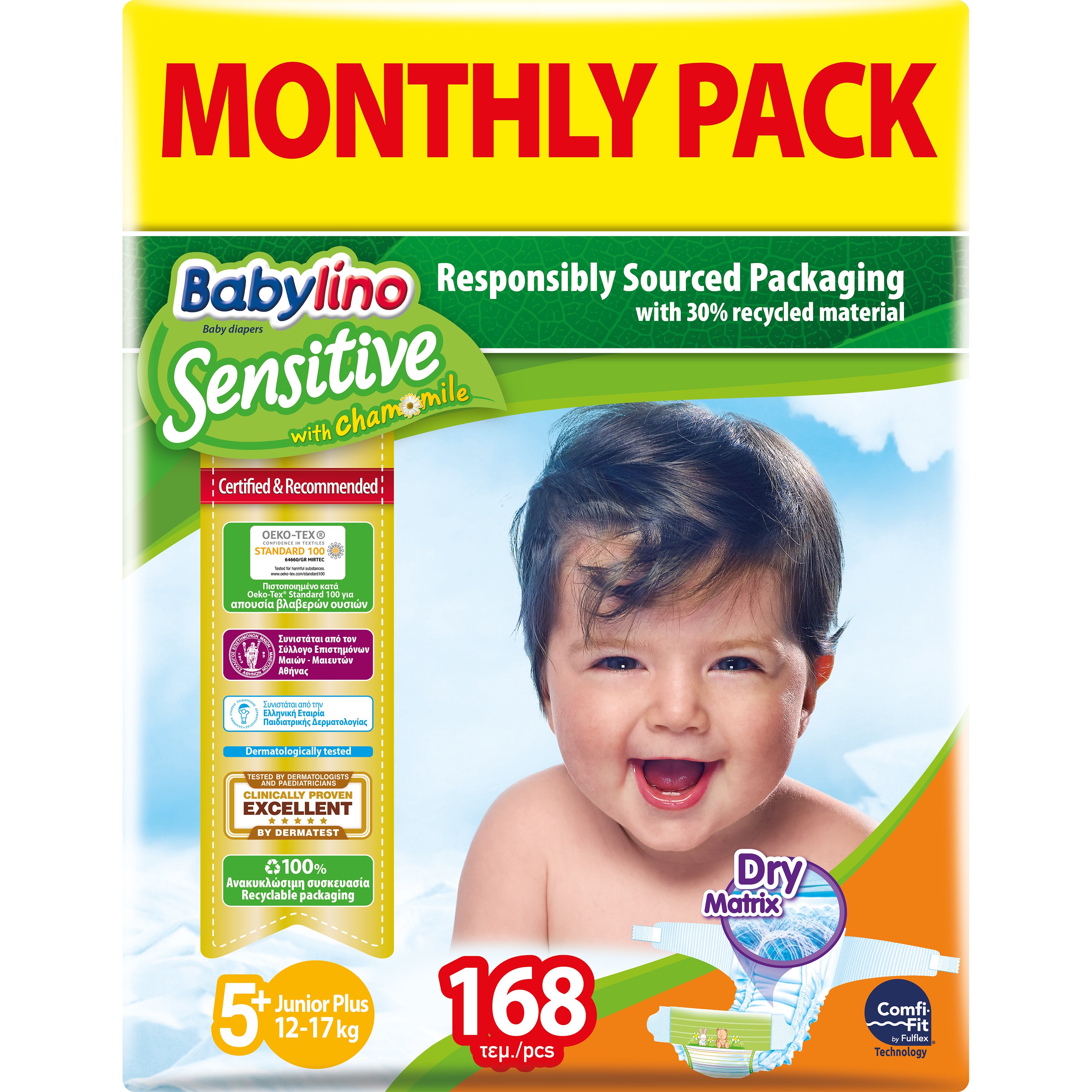 Babylino Sensitive Monthly Pack Junior Plus Νο5+ (12-17kg) Παιδικές Πάνες 168 τεμάχια