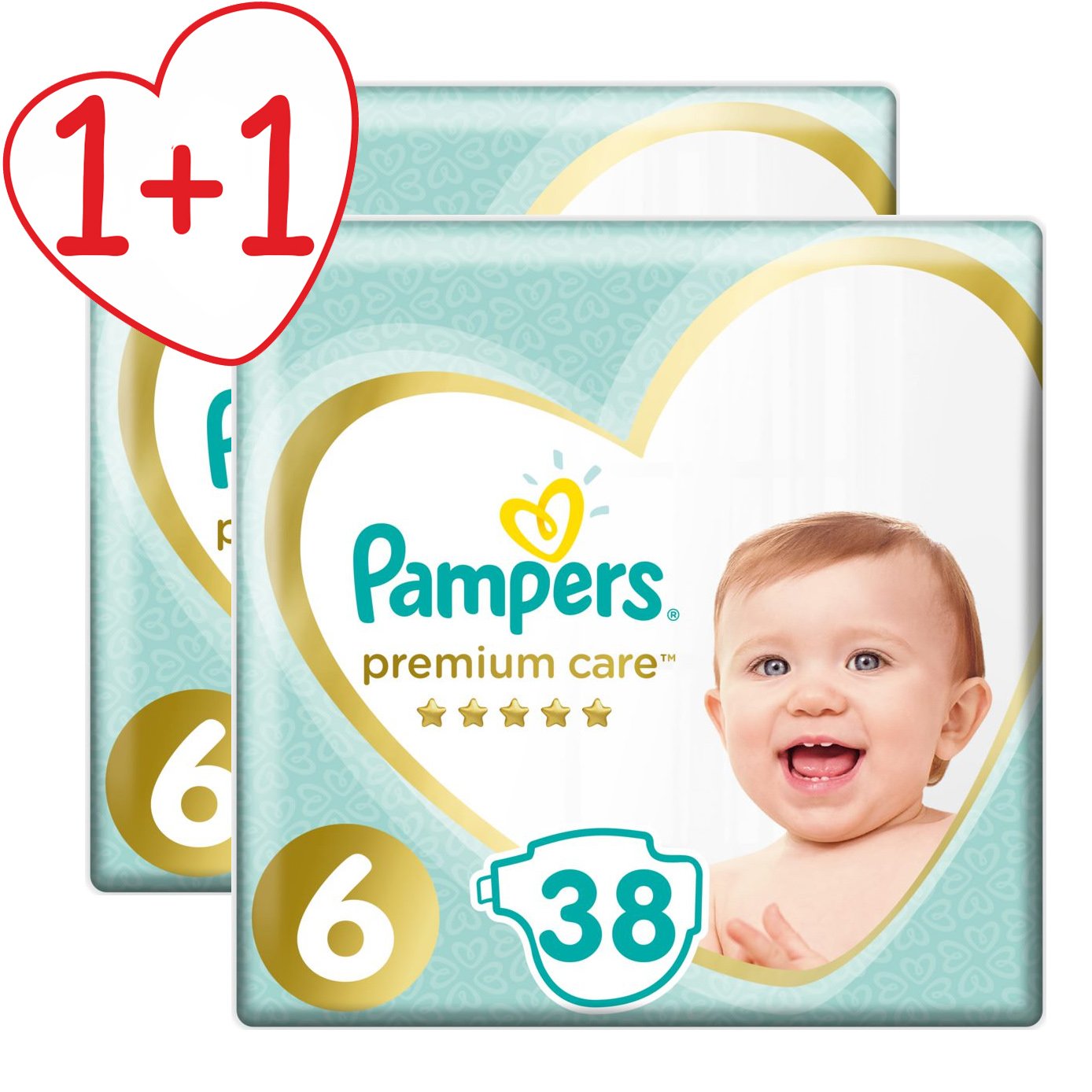Pampers Πακέτο Προσφοράς Premium Care Jumbo Pack No6 (13+kg) Πάνες 2×38 πάνες 1+1 Δώρο