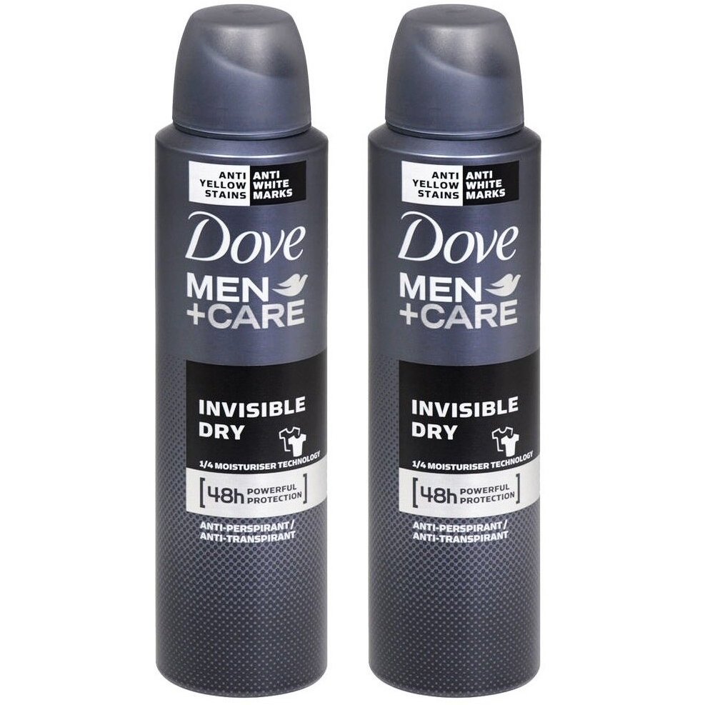 Dove Πακέτο Προσφοράς Spray Men Invisible Dry Αποσμητικό Spray με Προστασία Κατά των Λευκών & Κίτρινων Σημαδιών 2x150ml
