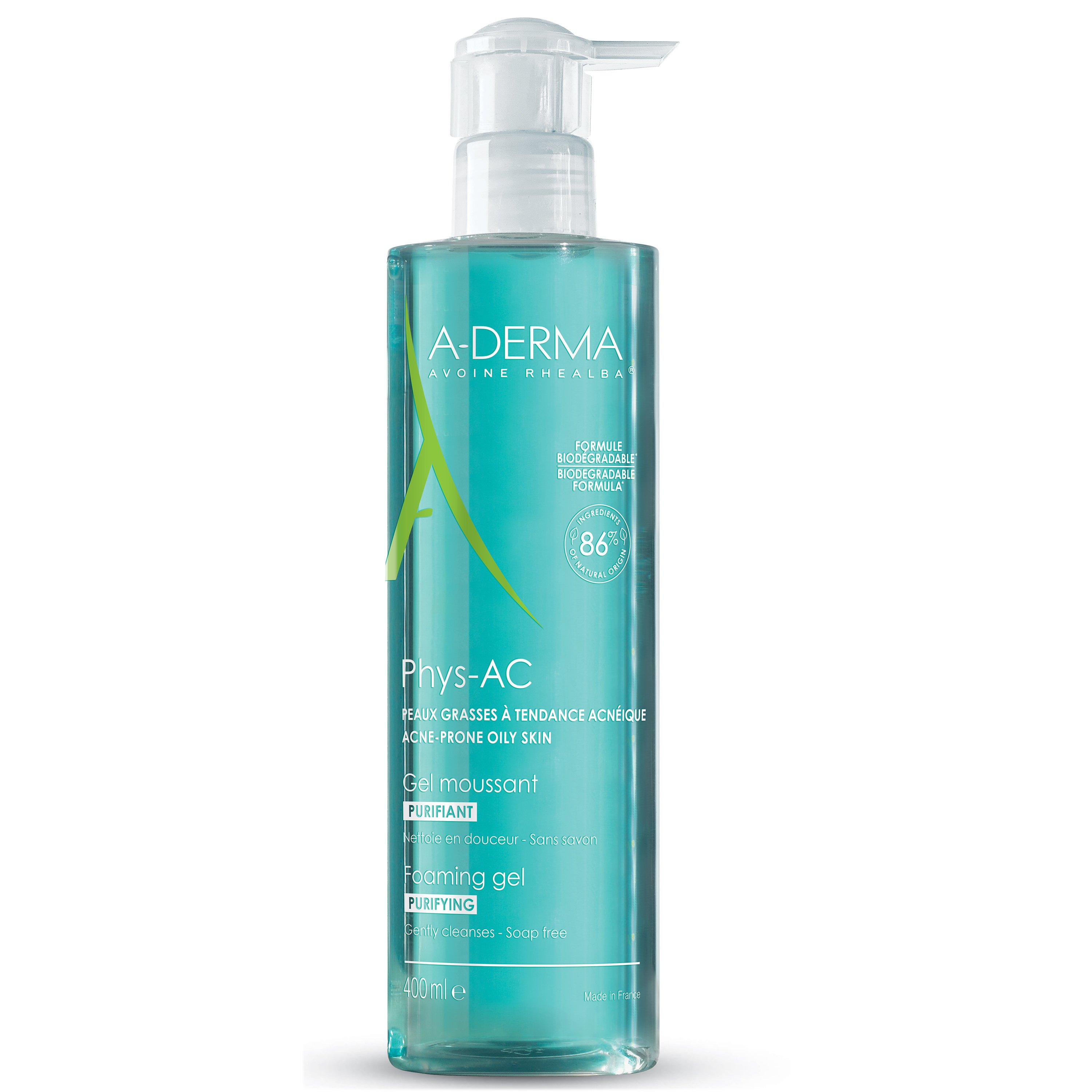 A-Derma Phys-AC Gel Moussant Purifiant Εξυγιαντικό Αφρίζον Gel Καθαρισμού Προσώπου 400ml
