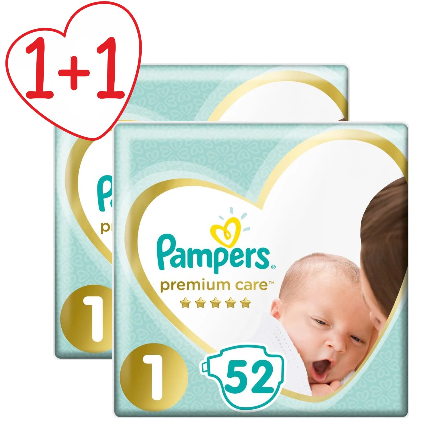 Pampers Πακέτο Προσφοράς Premium Care Νο1 Newborn (2-5kg) 2×52 πάνες 1+1 Δώρο