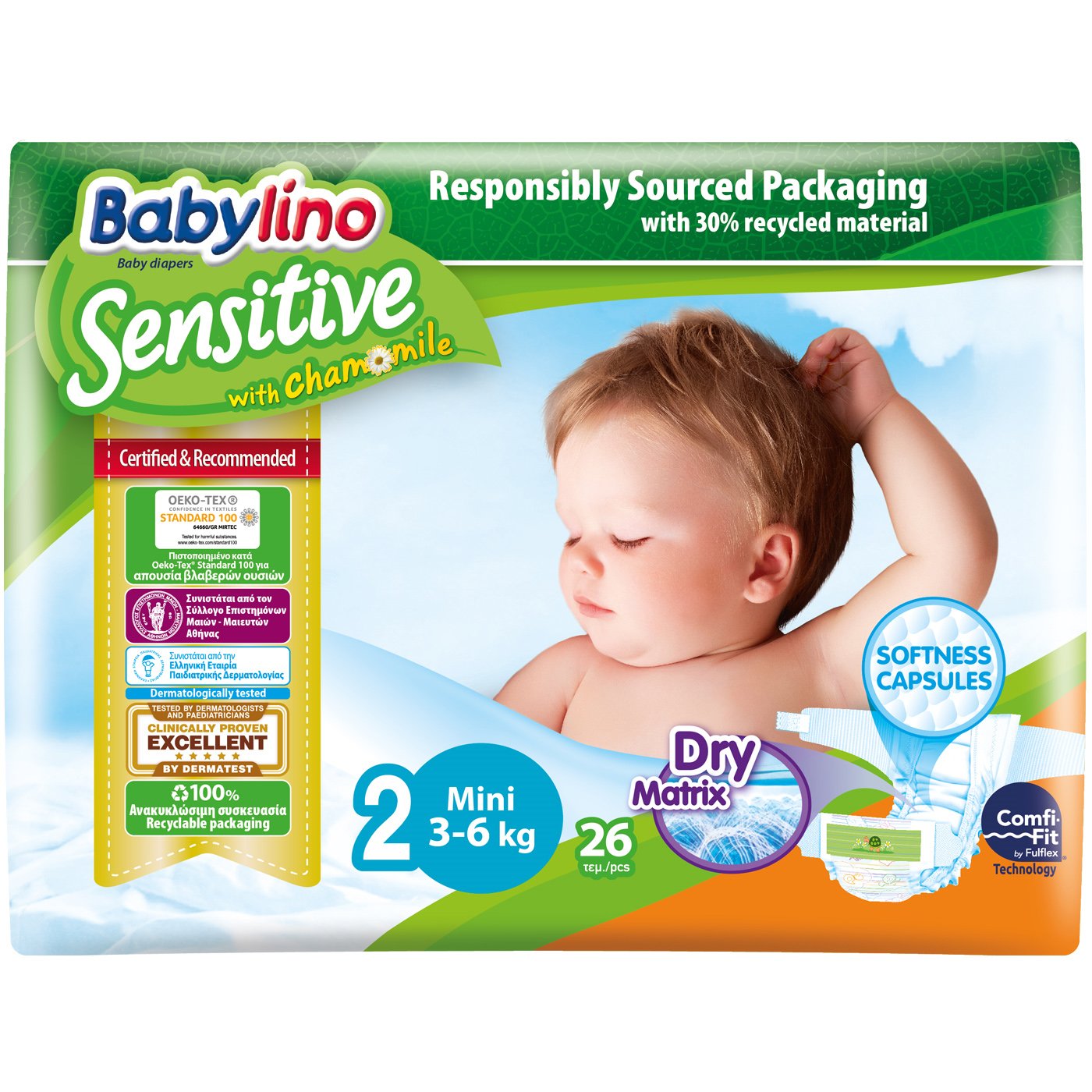 Babylino Sensitive Carry Pack Mini Νο2 (3-6kg) 26 Πάνες