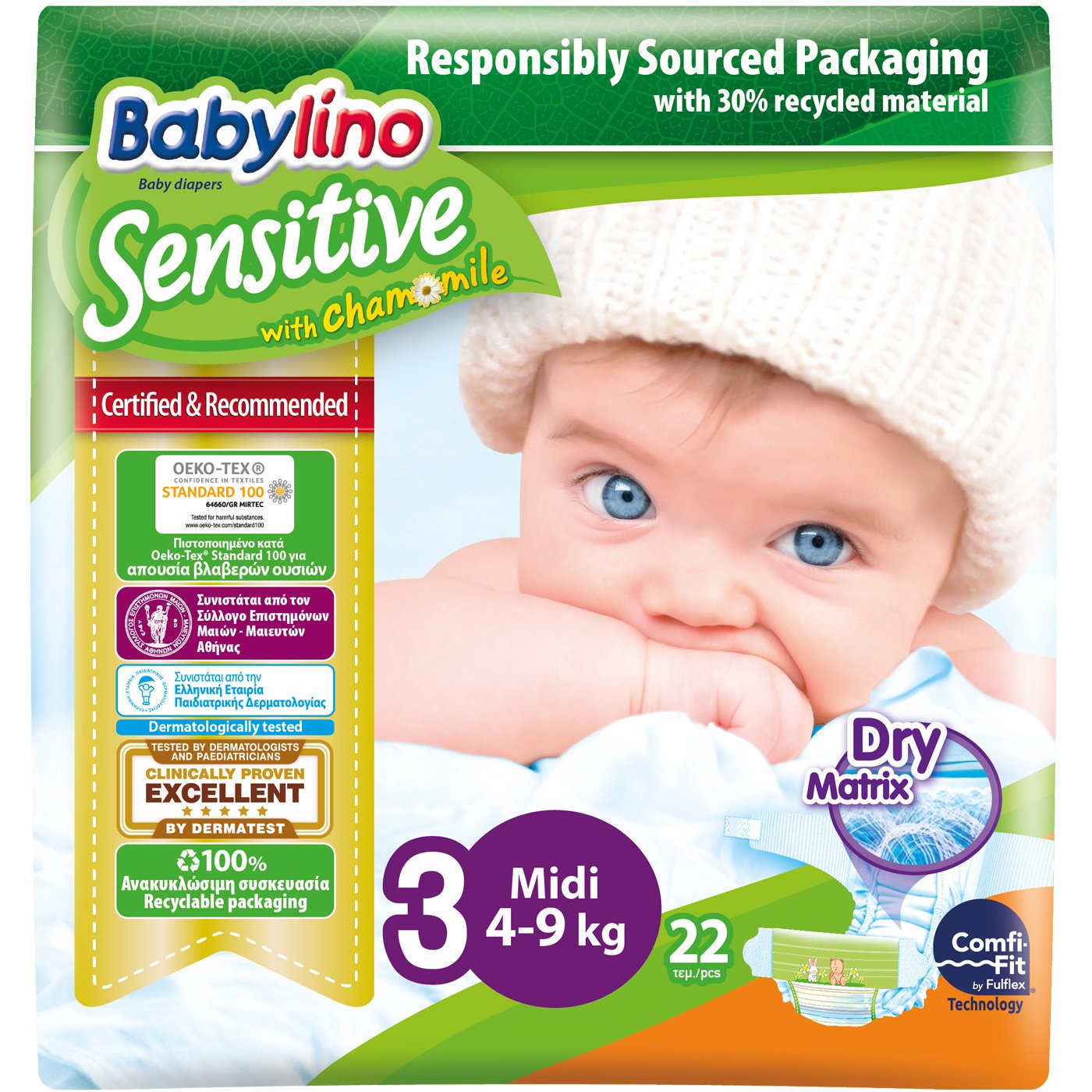 Babylino Sensitive Carry Pack Midi Νο3 (4-9kg) 22 Πάνες