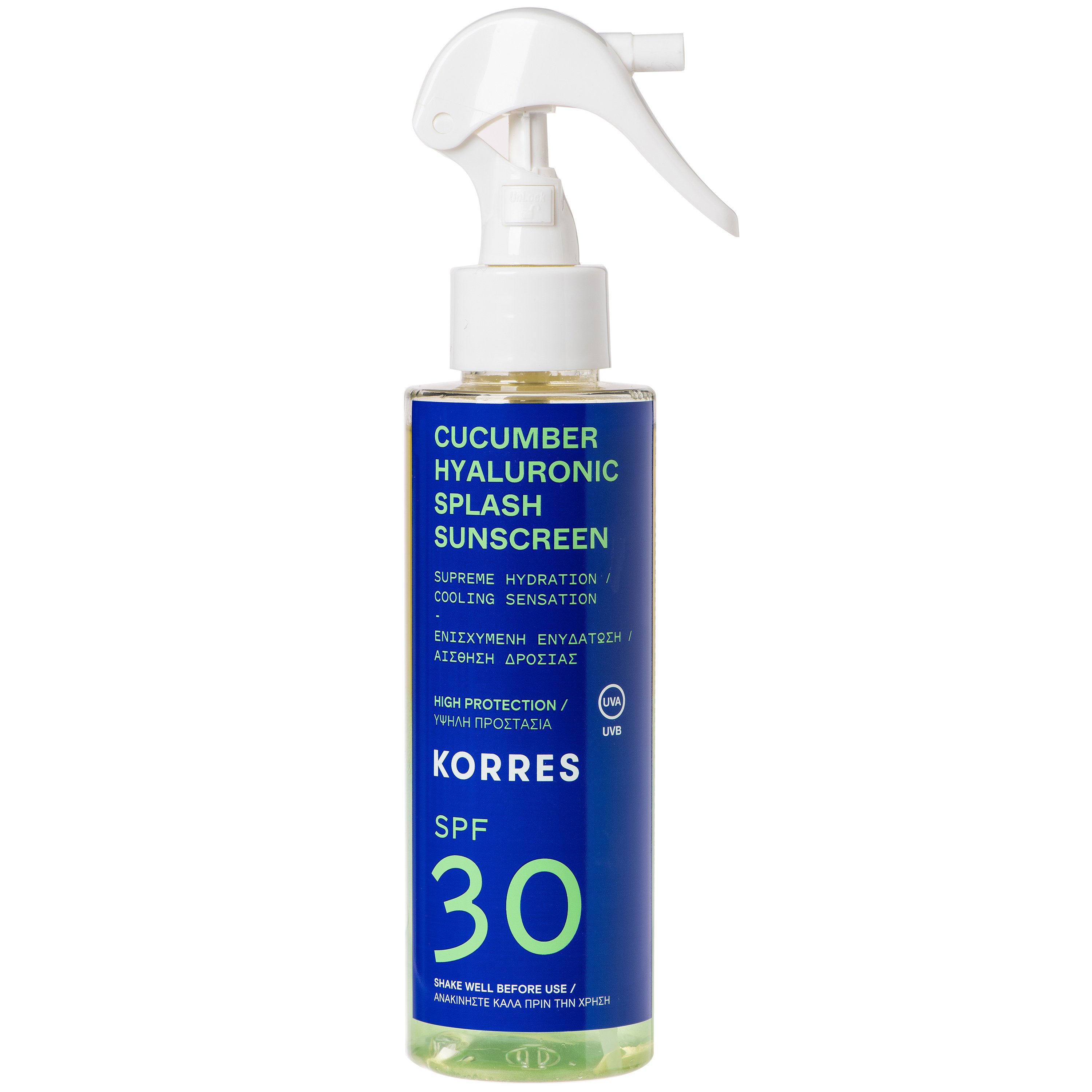 Korres Cucumber Hyaluronic Splash Sunscreen Spray Spf30 Αντηλιακό Γαλάκτωμα Προσώπου Σώματος Ενισχυμένο με Υαλουρονικό Οξύ 150ml