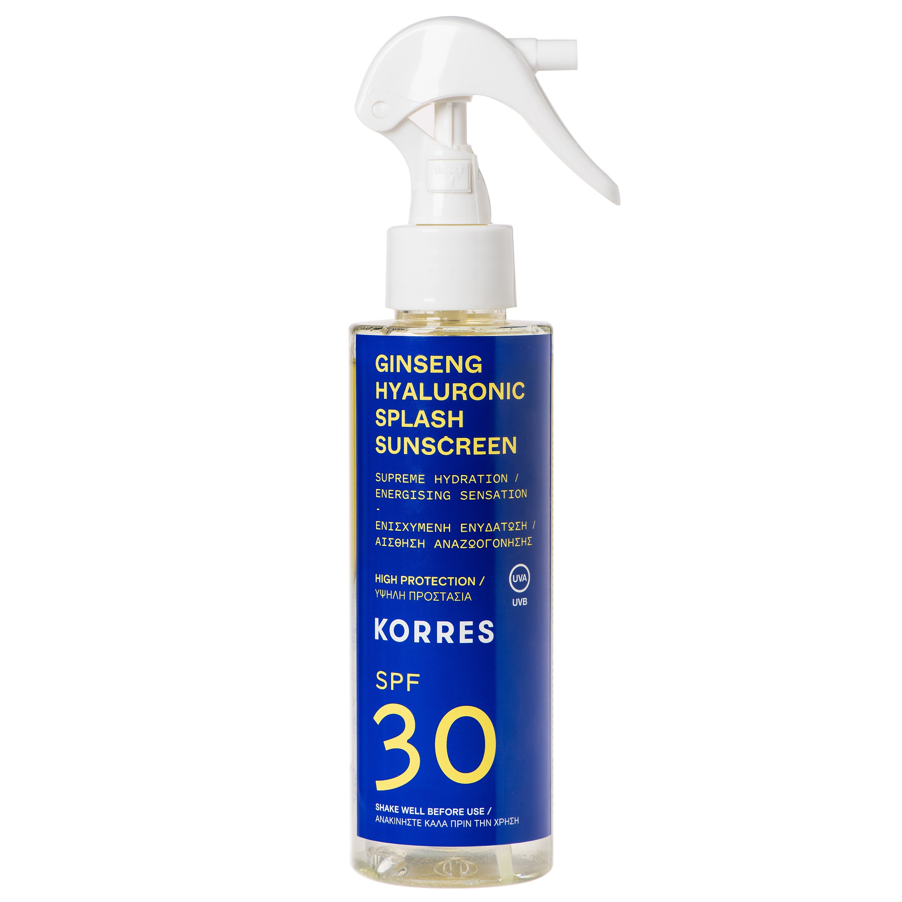 Korres Ginseng Hyaluronic Splash Sunscreen Spray Spf30 Αντηλιακό Γαλάκτωμα Προσώπου Σώματος Ενισχυμένο με Υαλουρονικό Οξύ 150ml