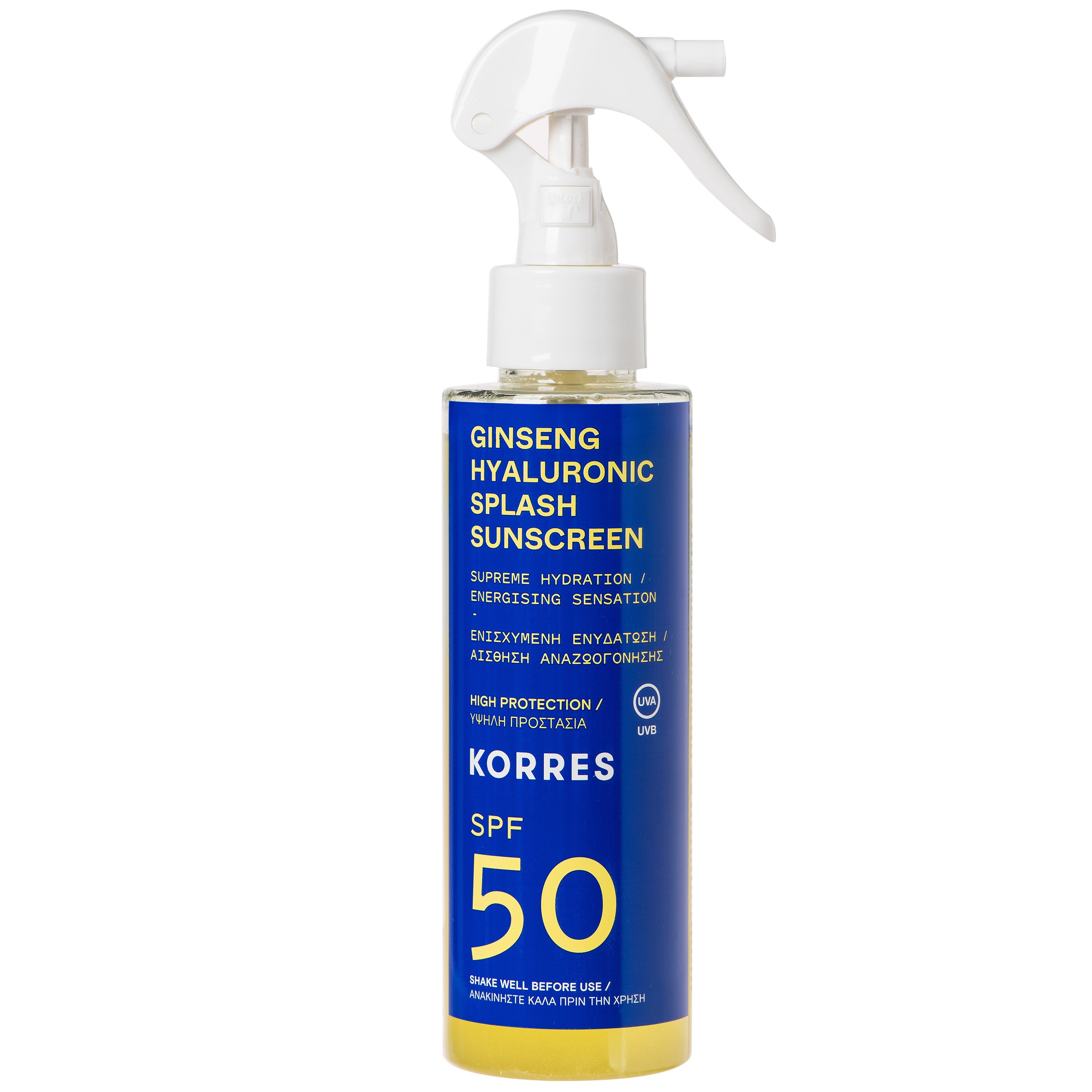 Korres Ginseng Hyaluronic Splash Sunscreen Spray Spf50 Αντηλιακό Γαλάκτωμα Προσώπου Σώματος Ενισχυμένο με Υαλουρονικό Οξύ 150ml
