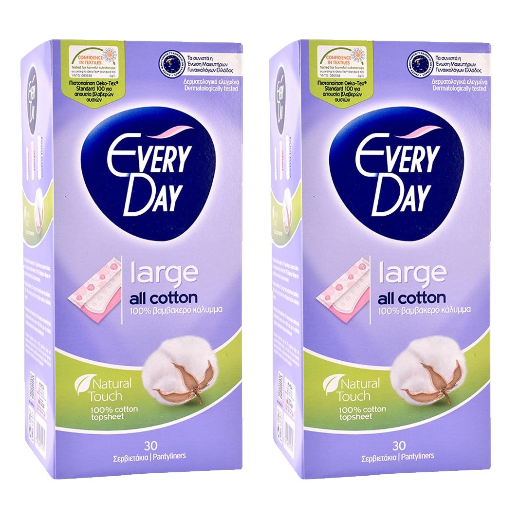 Every Day Πακέτο Προσφοράς All Cotton Large Ανατομικά Σερβιετάκια με Βαμβακερό Κάλυμμα 2×30 Τεμάχια 1+1 Δώρο