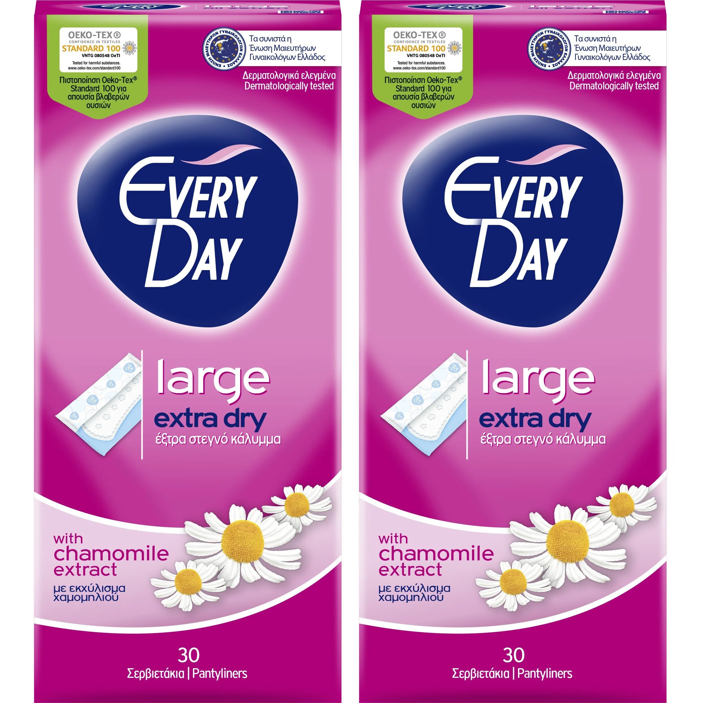 Every Day Πακέτο Προσφοράς Extra Dry Large Ανατομικά Σερβιετάκια για Μεγάλη Ροή 2×30 Τεμάχια 1+1 Δώρο