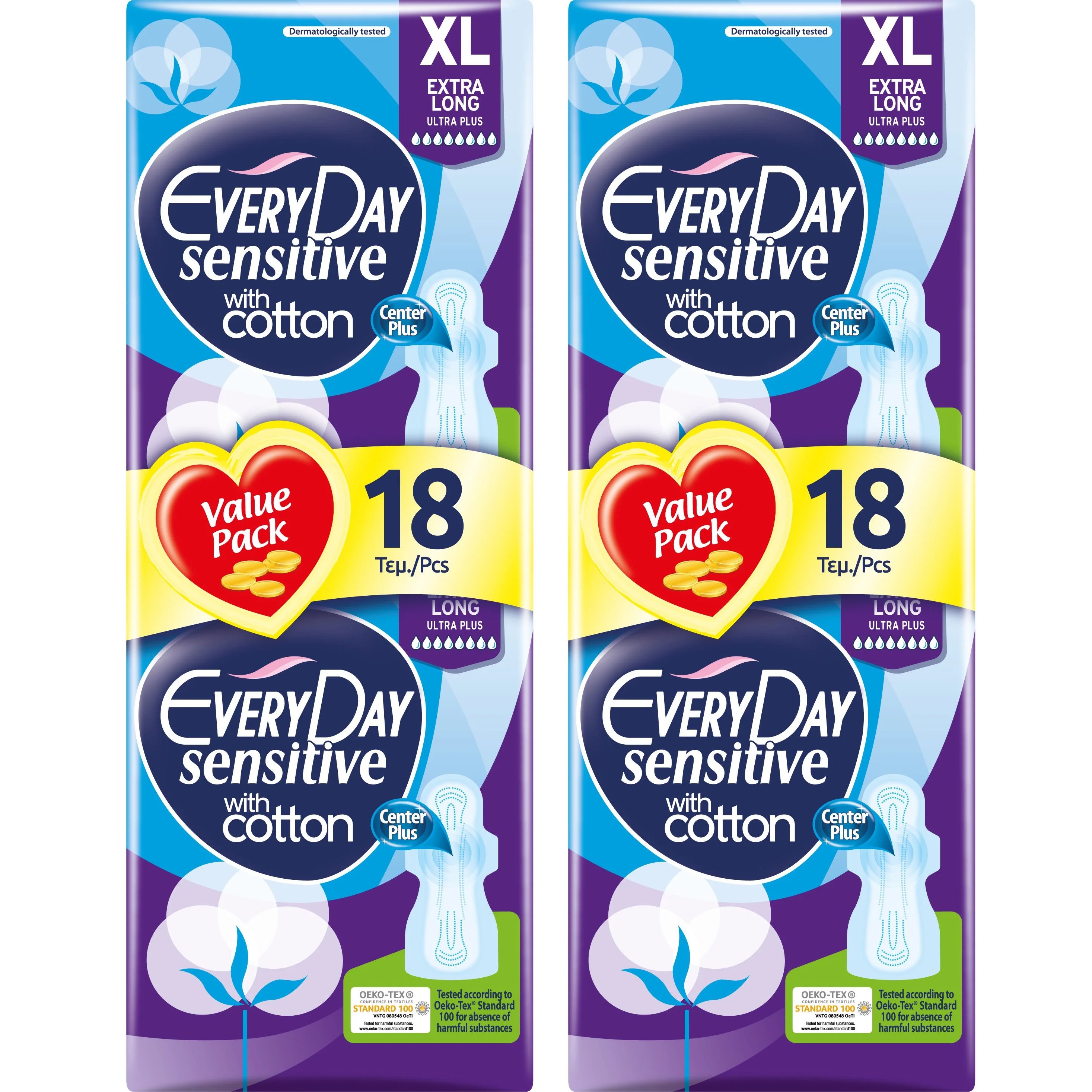 Every Day Πακέτο Προσφοράς Sensitive Extra Long XL Value Pack Σερβιέτες Ιδανικές για Μεγάλη Ροή 2×18 Τεμάχια 1+1 Δώρο