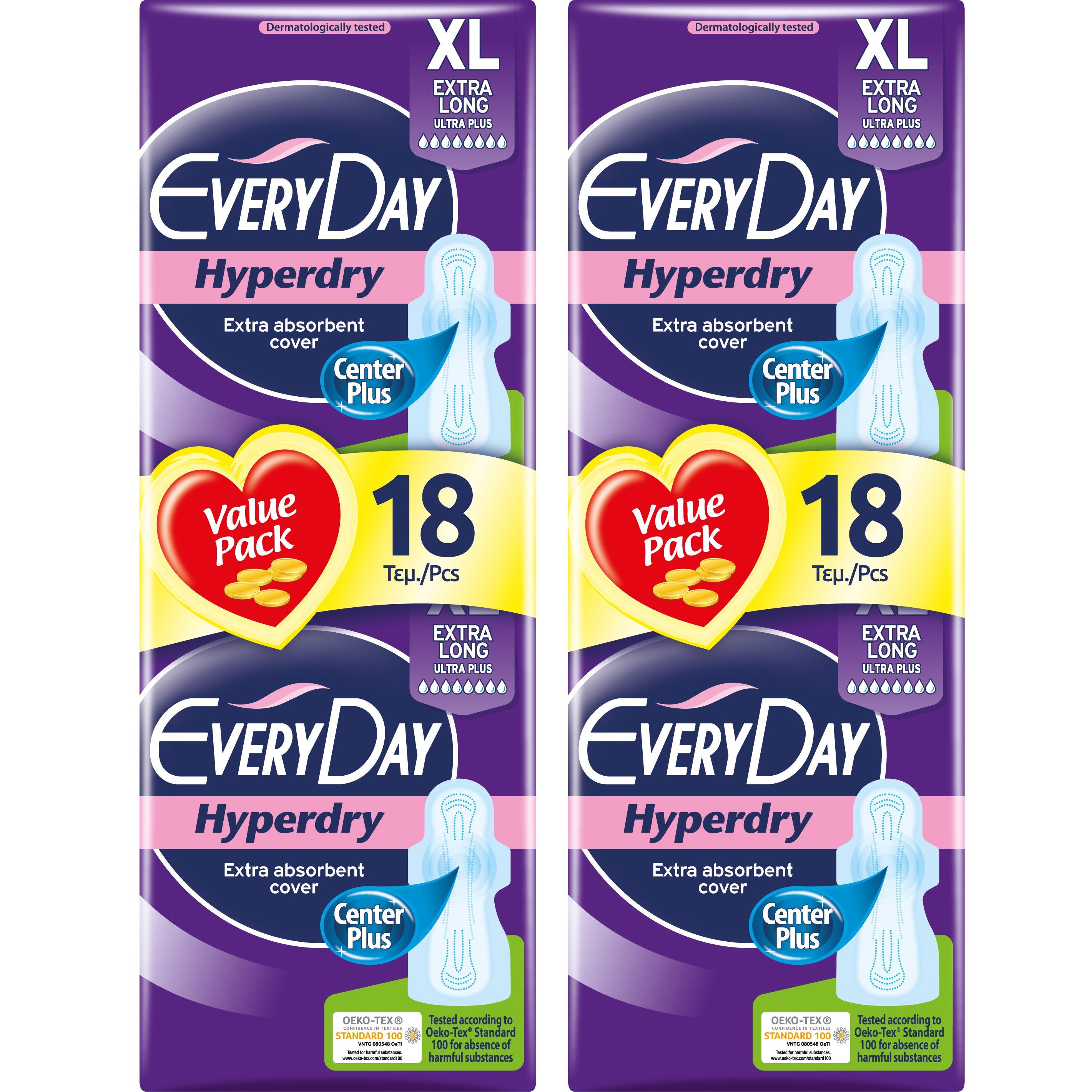 Every Day Πακέτο Προσφοράς Hyperdry Extra Long XL Value Pack Σερβιέτες Ιδανικές για Μεγάλη Ροή 2×18 Τεμάχια 1+1 Δώρο