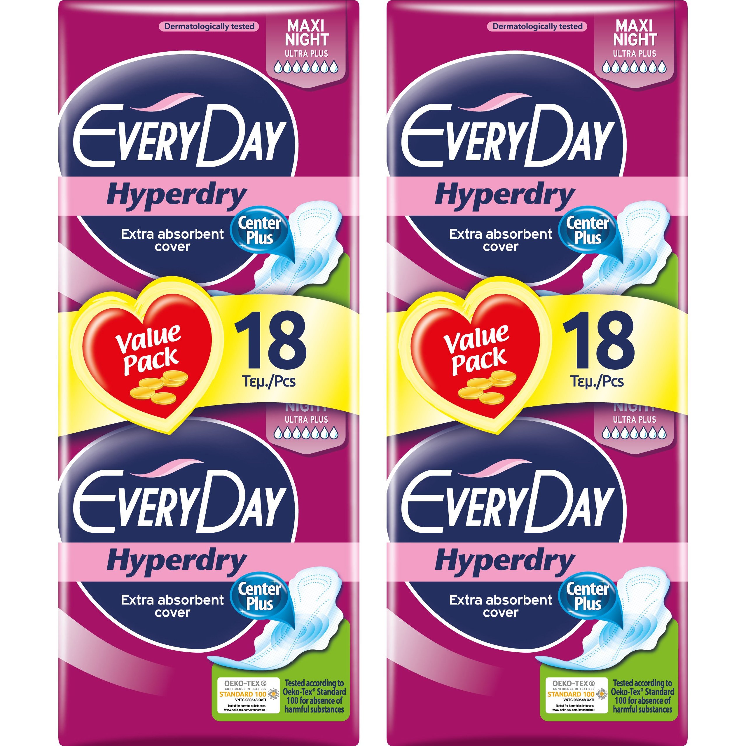 Every Day Πακέτο Προσφοράς Hyperdry Maxi Night Value Pack Σερβιέτες Ιδανικές για τη Νύχτα 2×18 Τεμάχια 1+1 Δώρο