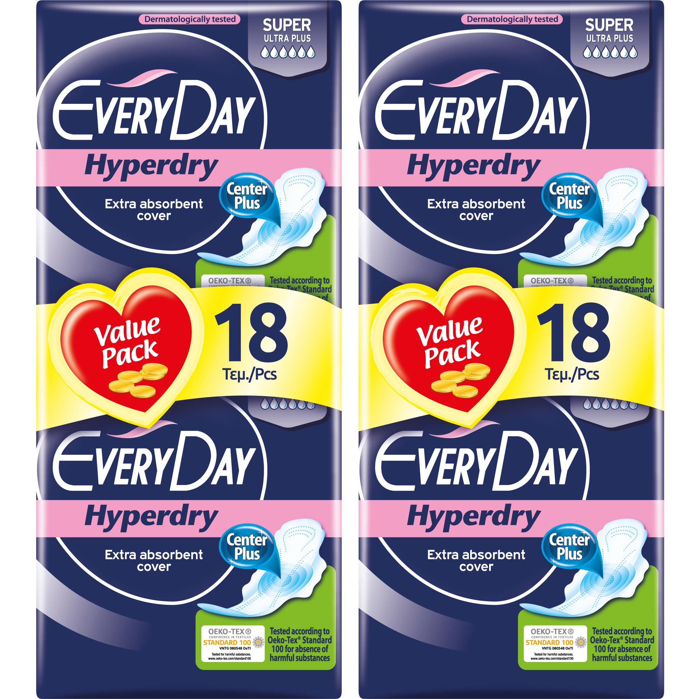 Every Day Πακέτο Προσφοράς Hyperdry Super Ultra Plus Value Pack Σερβιέτες Ιδανικές για Πολύ Μεγάλη Ροή 2×18 Τεμάχια 1+1 Δώρο
