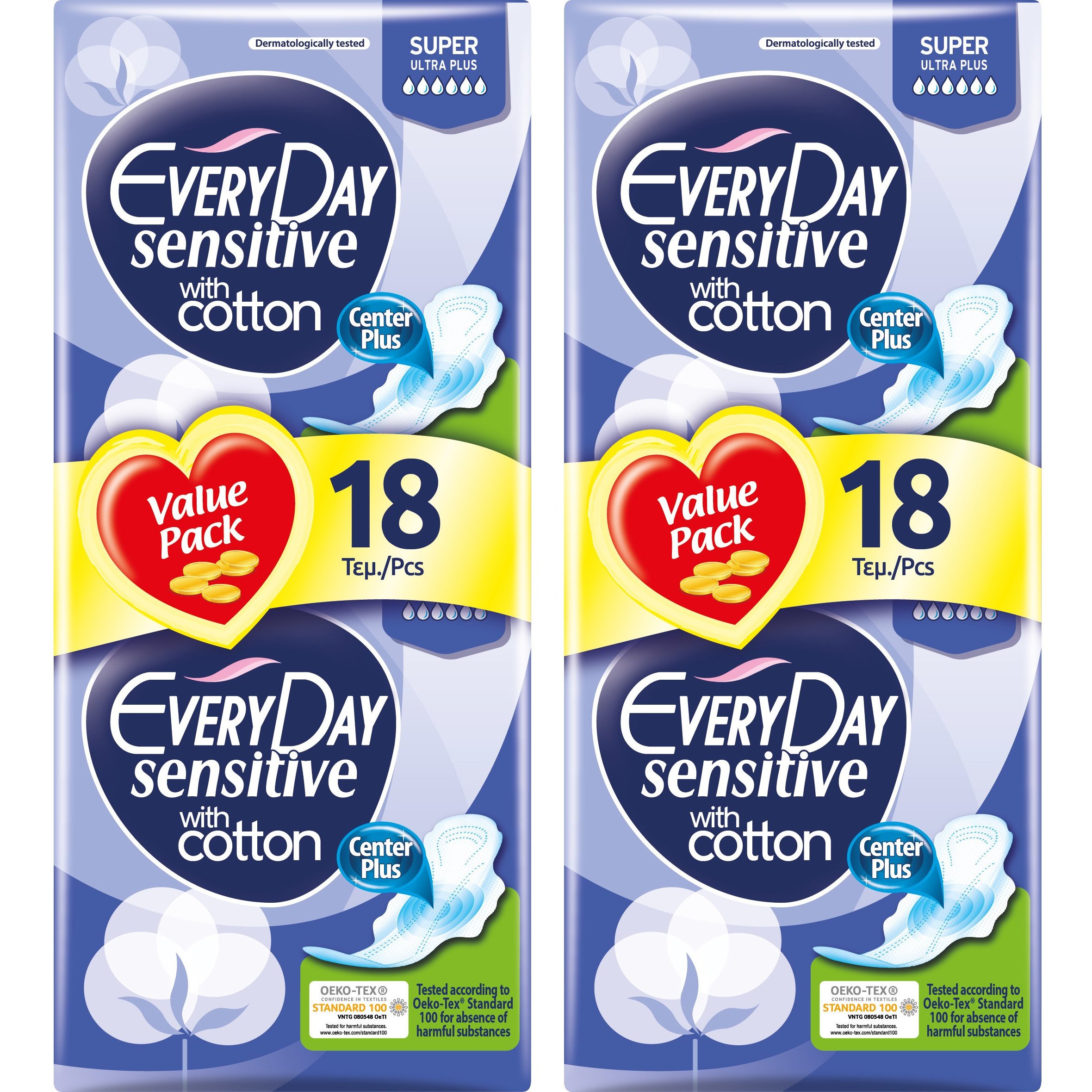 Every Day Πακέτο Προσφοράς Sensitive Super Ultra Plus Value Pack Σερβιέτες Ιδανικές για Πολύ Μεγάλη Ροή 2×18 Τεμάχια 1+1 Δώρο