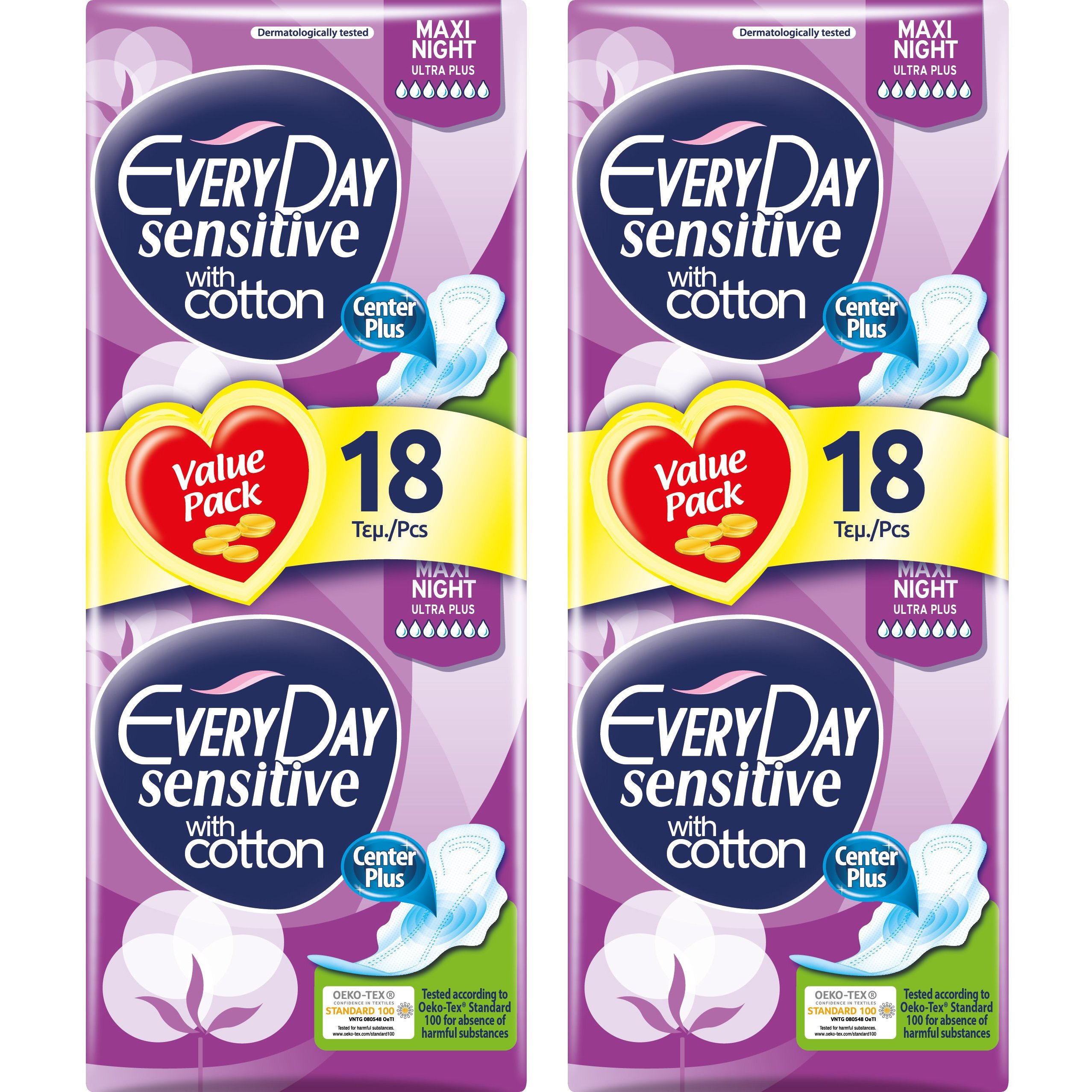 Every Day Πακέτο Προσφοράς Sensitive Maxi Night Ultra Plus Value Pack Σερβιέτες Ιδανικές για τη Νύχτα 2×18 Τεμάχια 1+1 Δώρο